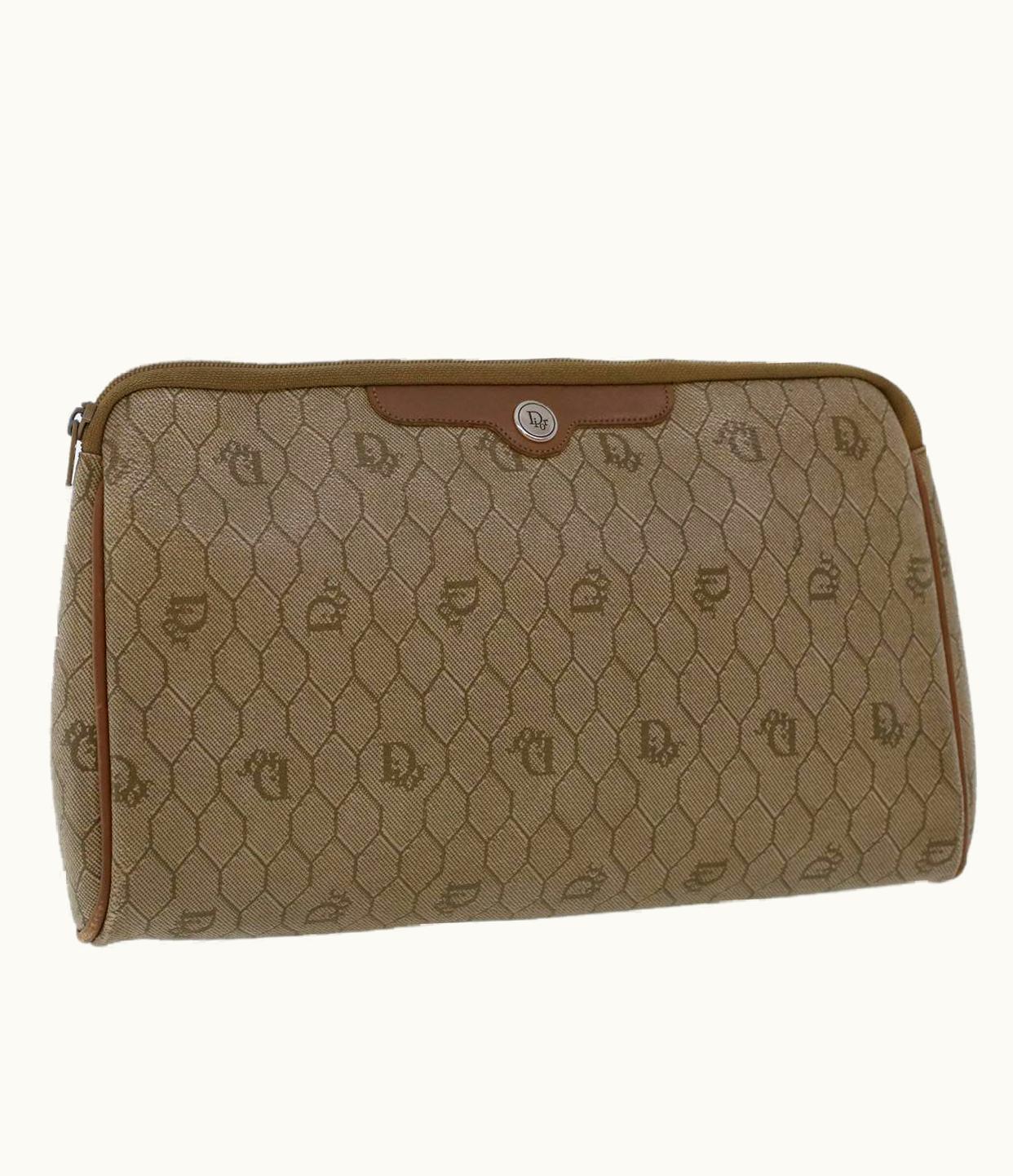 Dior Dior Christian Dior Honeycomb Canvas Clutch Bag Pvc Leather Beige