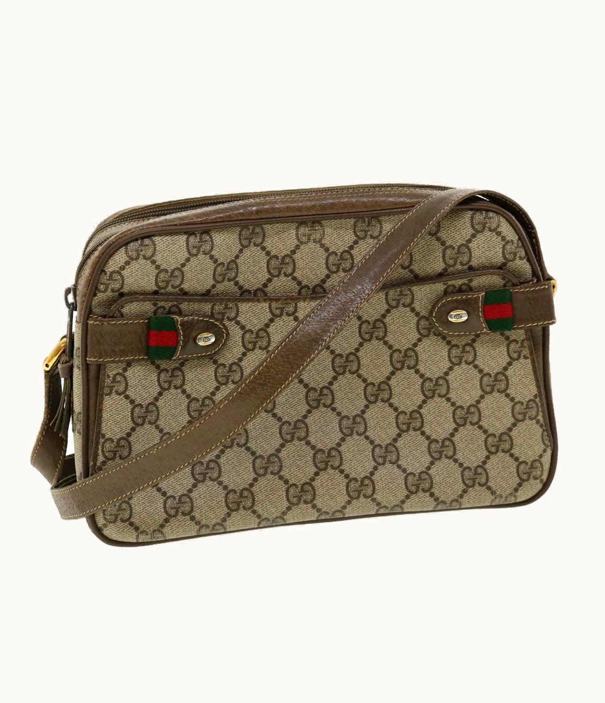 Gucci GUCCI GG Canvas Web Sherry Shoulder Bag Beige Red Green