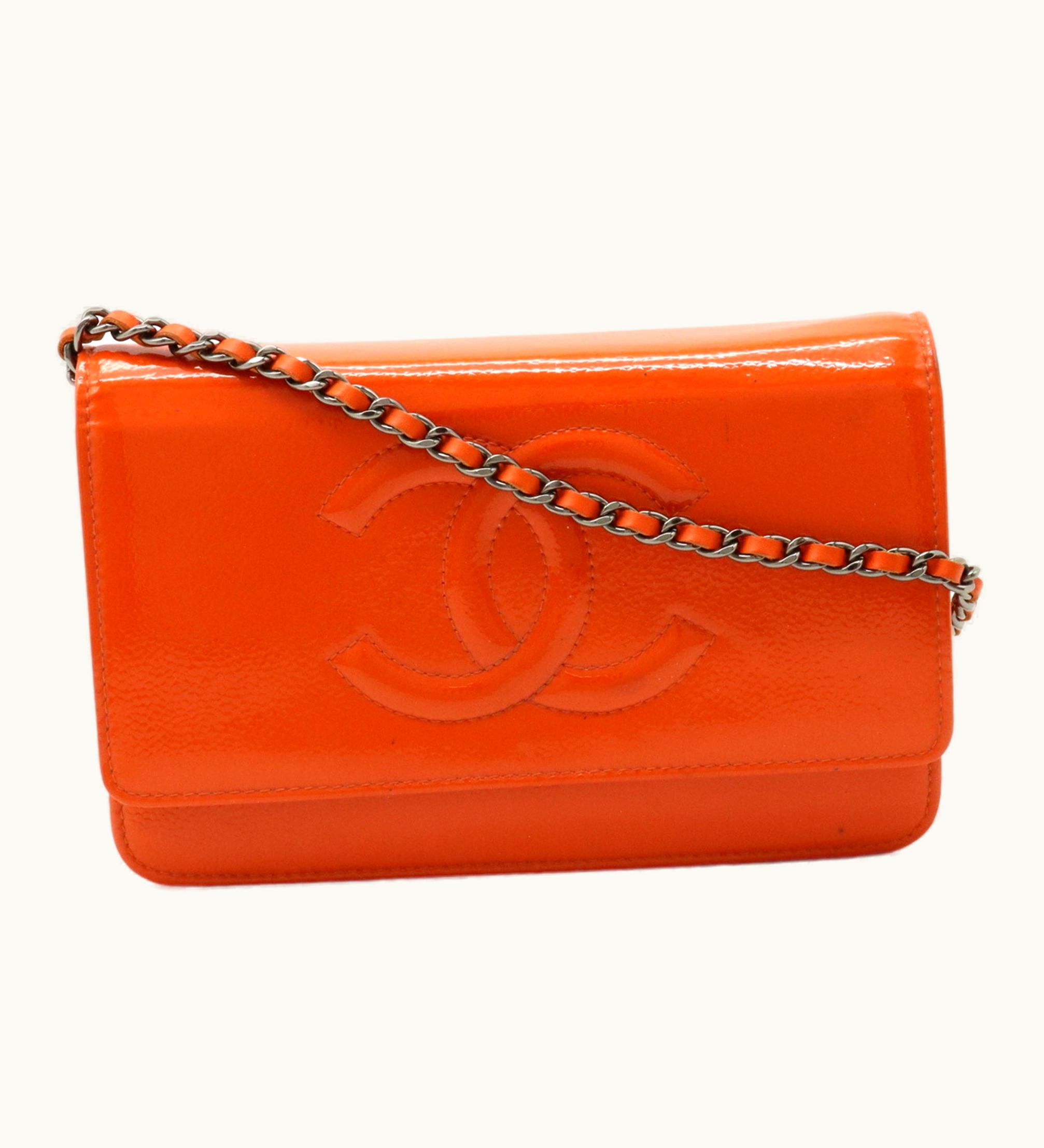 Chanel Chanel Coco Mark Chain Shoulder Bag Patent Leather Enamel Orange 8654