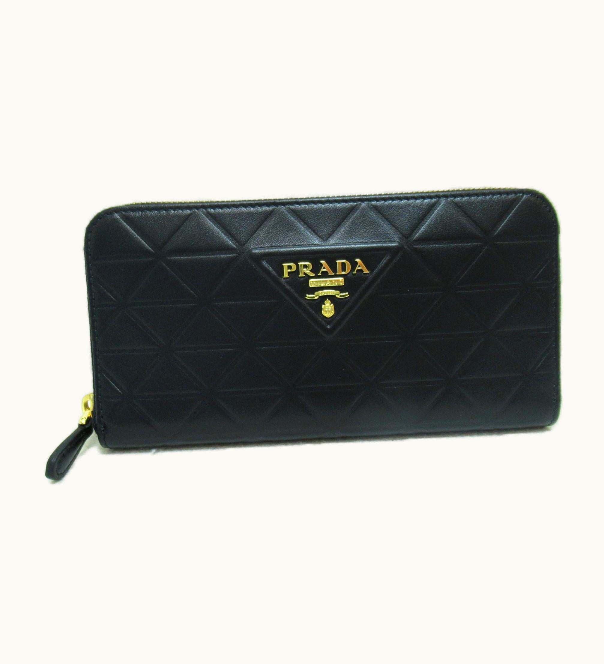 Prada Prada Soft Calf Triangle Zip-Around Long Wallet Black Calfskin [Cowhide] 1Ml5062Cluf0002