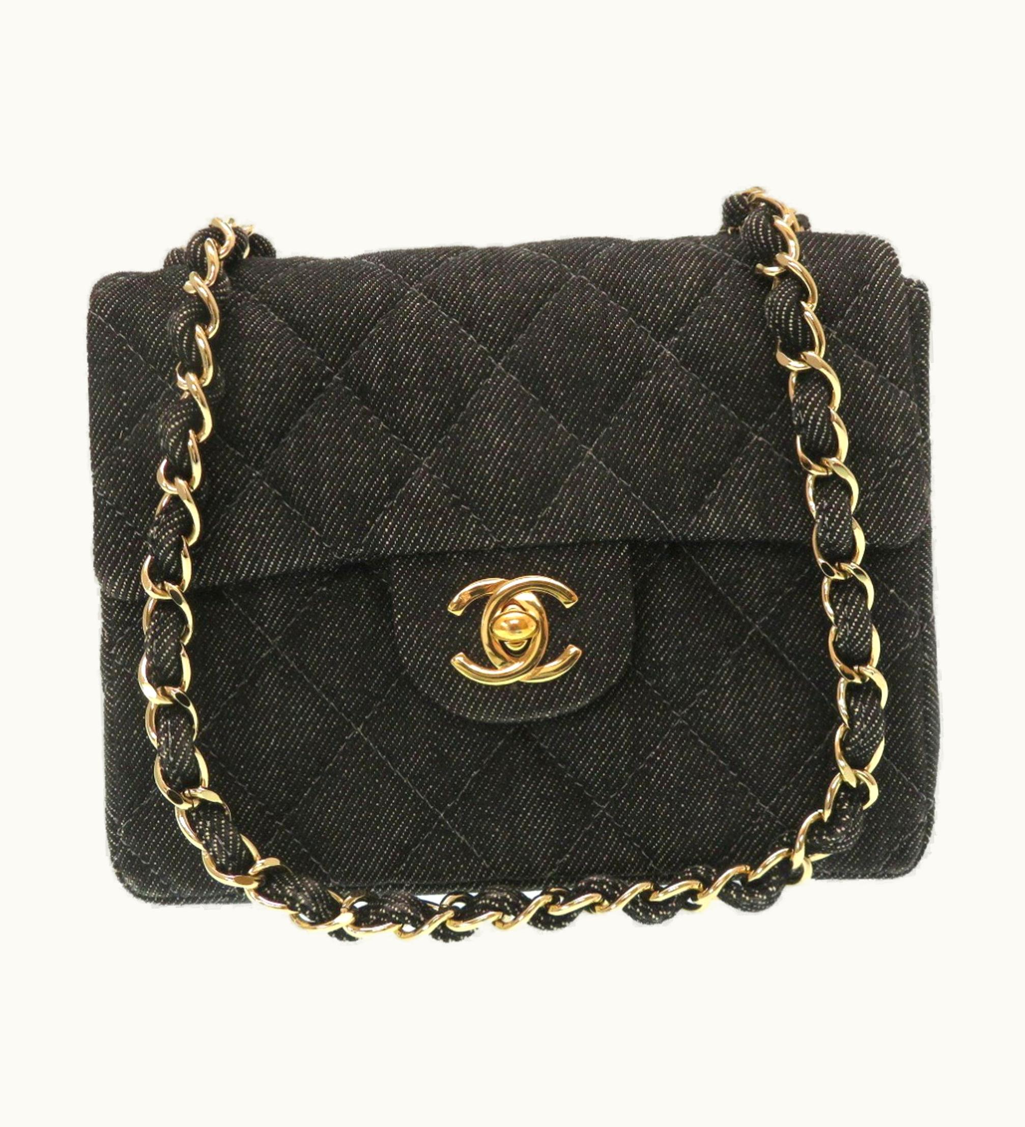Chanel Chanel Denim Black Mini Matelasse 5Th Gold Chain Shoulder Bag Coco Mark Turn Lock