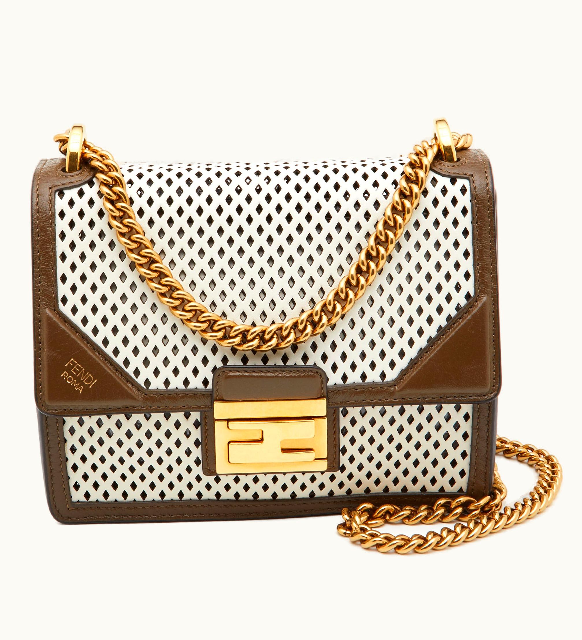 Fendi Fendi White/Olive Green Perforeted Leather Small Kan U Shoulder Bag