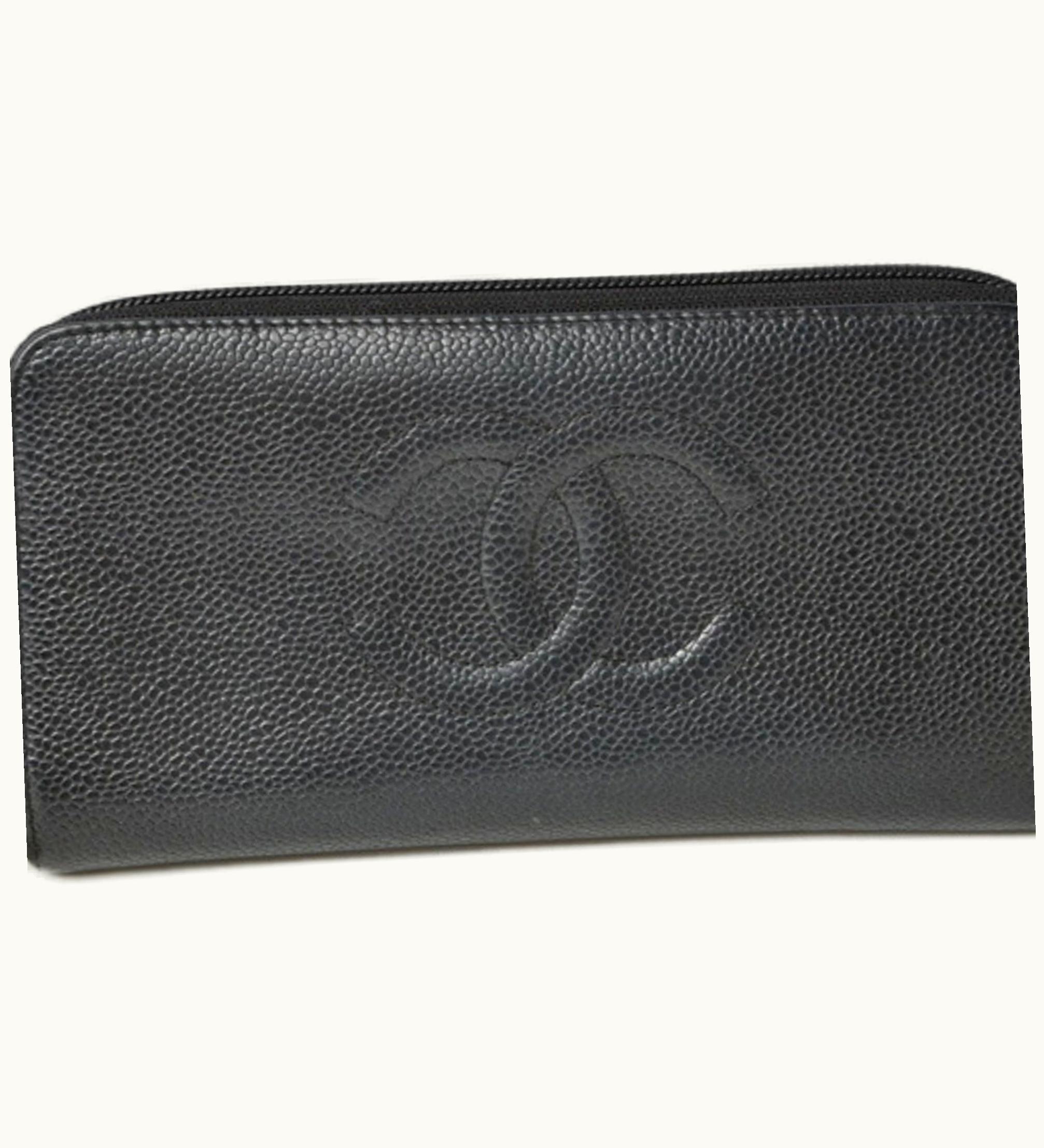 Chanel Chanel Long Wallet Round Here Mark Caviar Skin Black