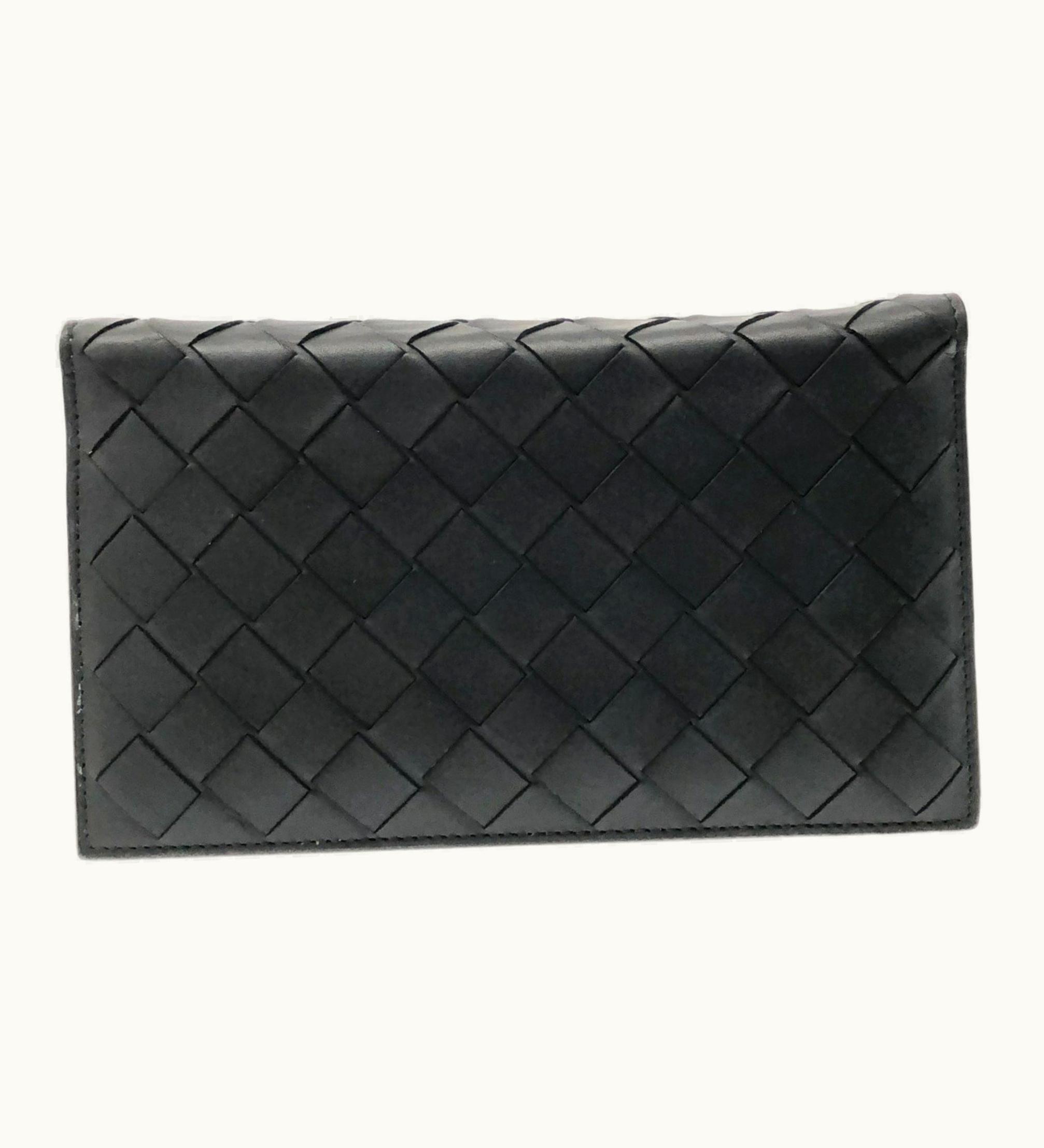 Bottega Veneta Bottega Veneta Bifold Long Wallet Intrecciato Black Green Leather Men's