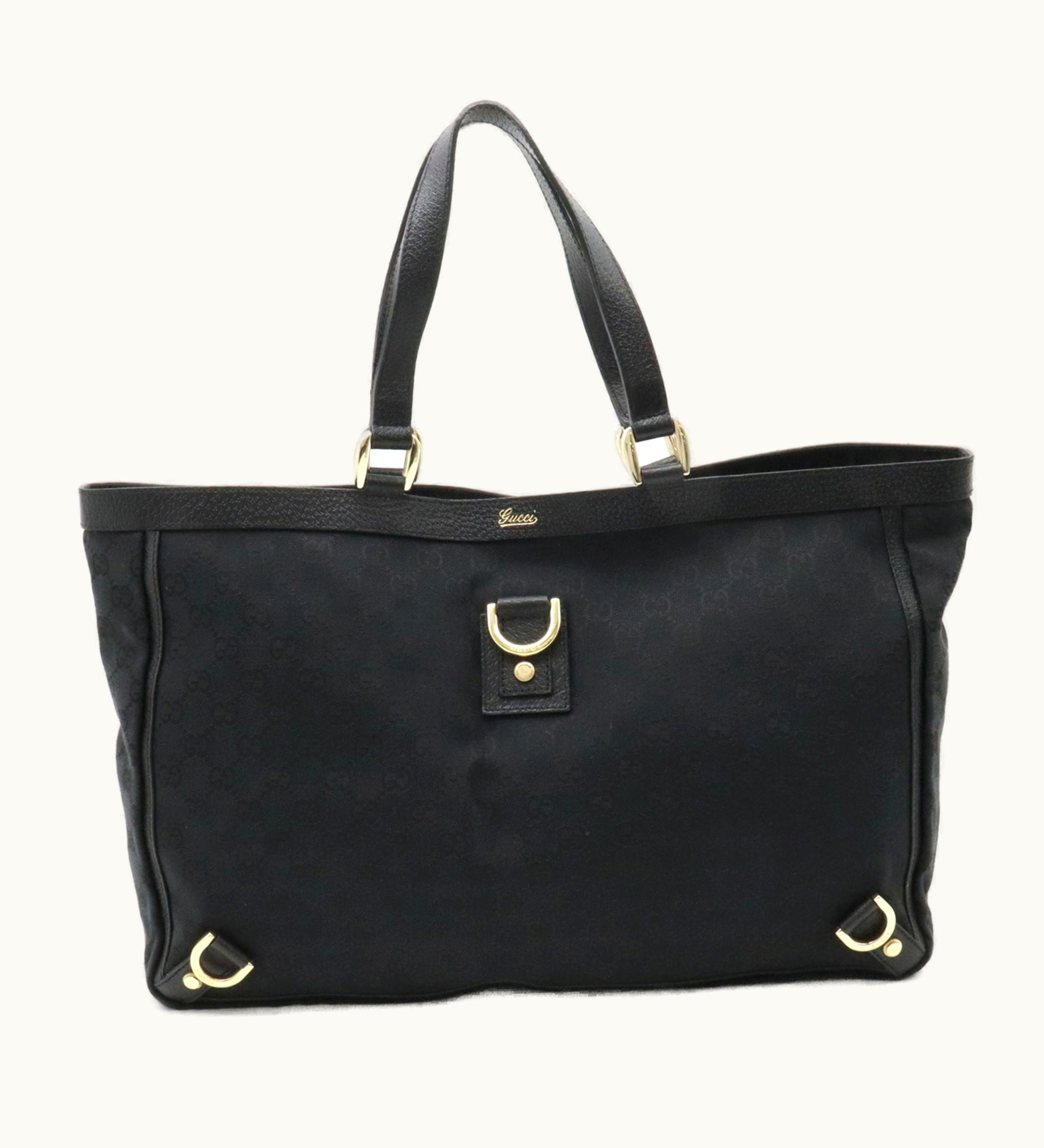 Gucci Gucci Abbey GG Canvas Tote Bag Shoulder Leather Black 141472