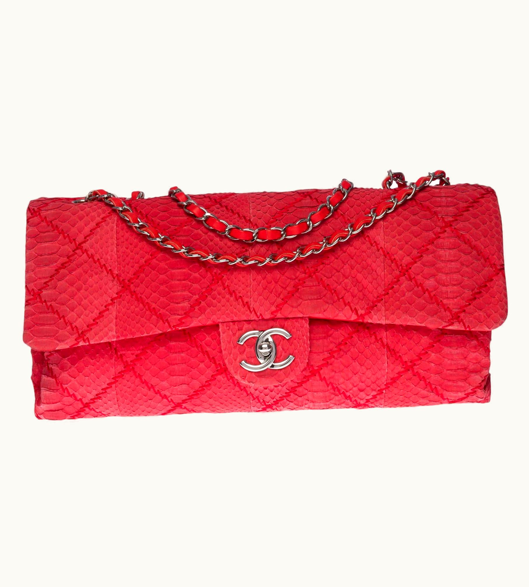 Chanel Chanel Classic XL Shoulder Bag In Red Quilted Python
