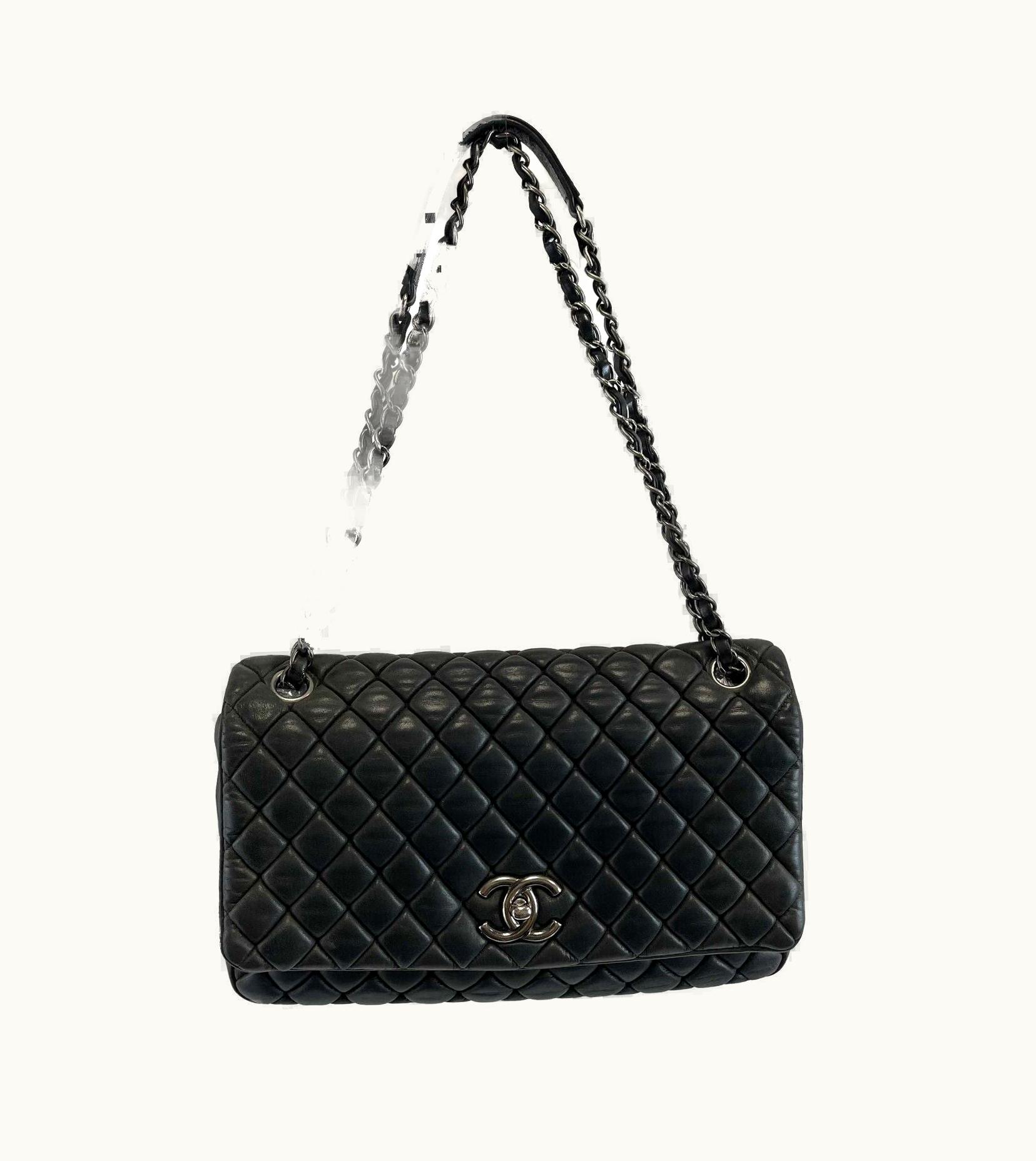 Chanel Chanel Bubble Flap Quilted Medium Flap CC Black Leather 2012