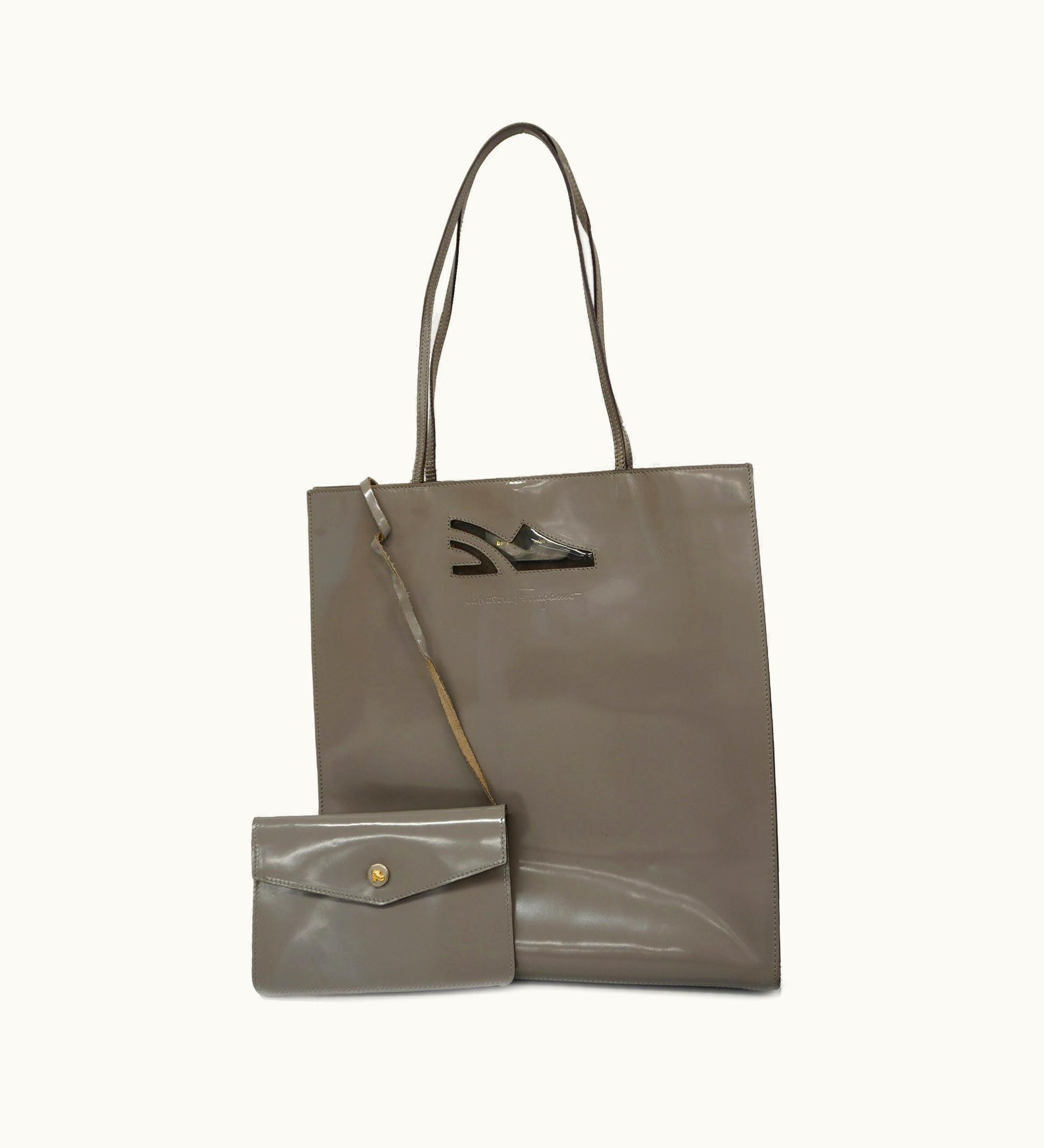 Salvatore Ferragamo Salvatore Ferragamo Enamel Tote Bag in Gray