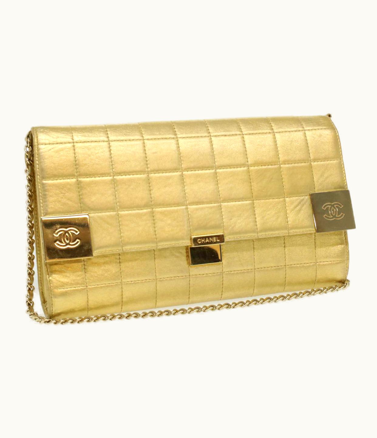 Chanel Chanel Choco Bar Line Chain Shoulder Bag Leather Gold CC