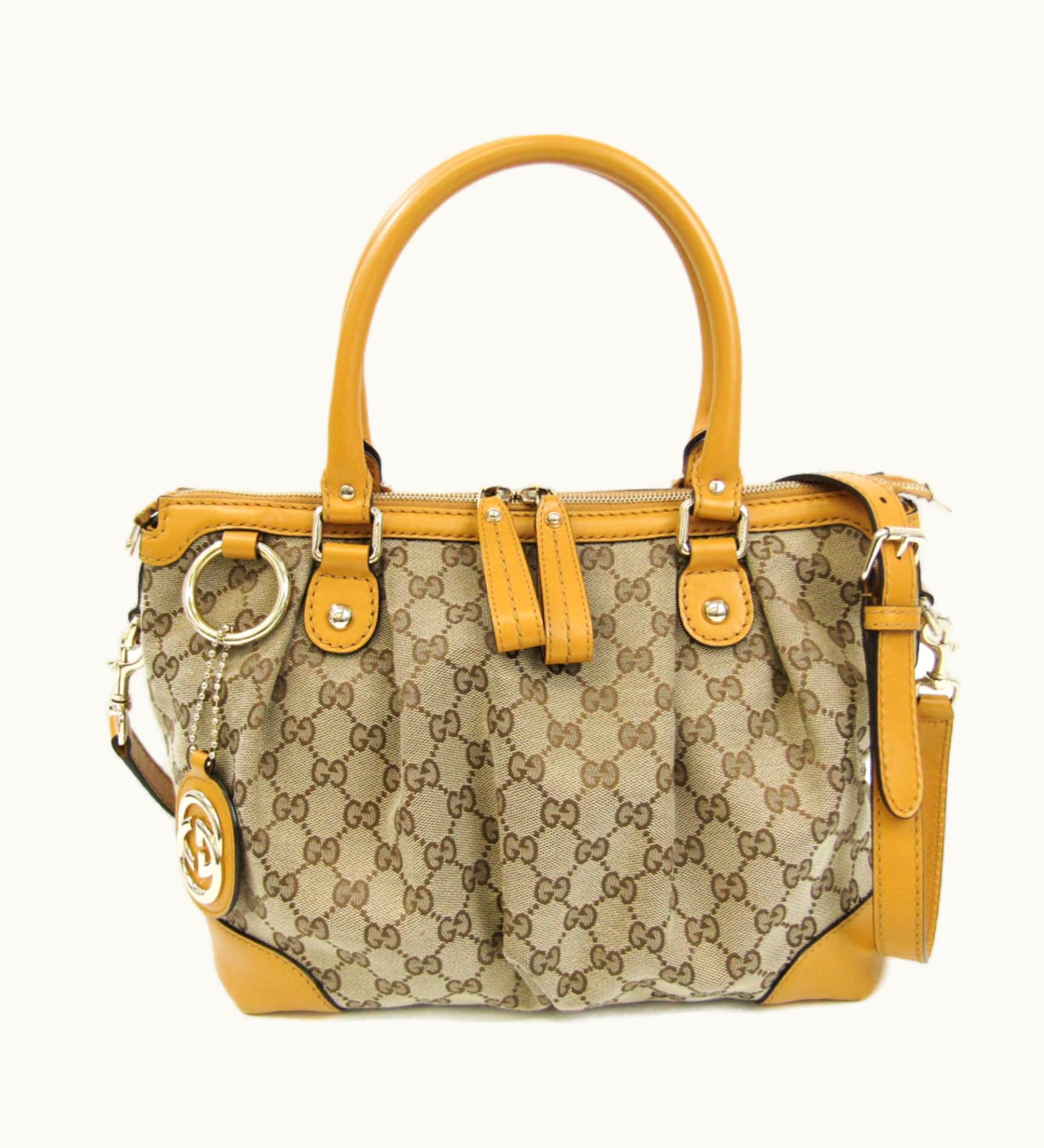 Gucci Gucci Sukey 247902 Women's Leather, GG Canvas Handbag, Shoulder Bag Beige, Brown, Dark Yellow