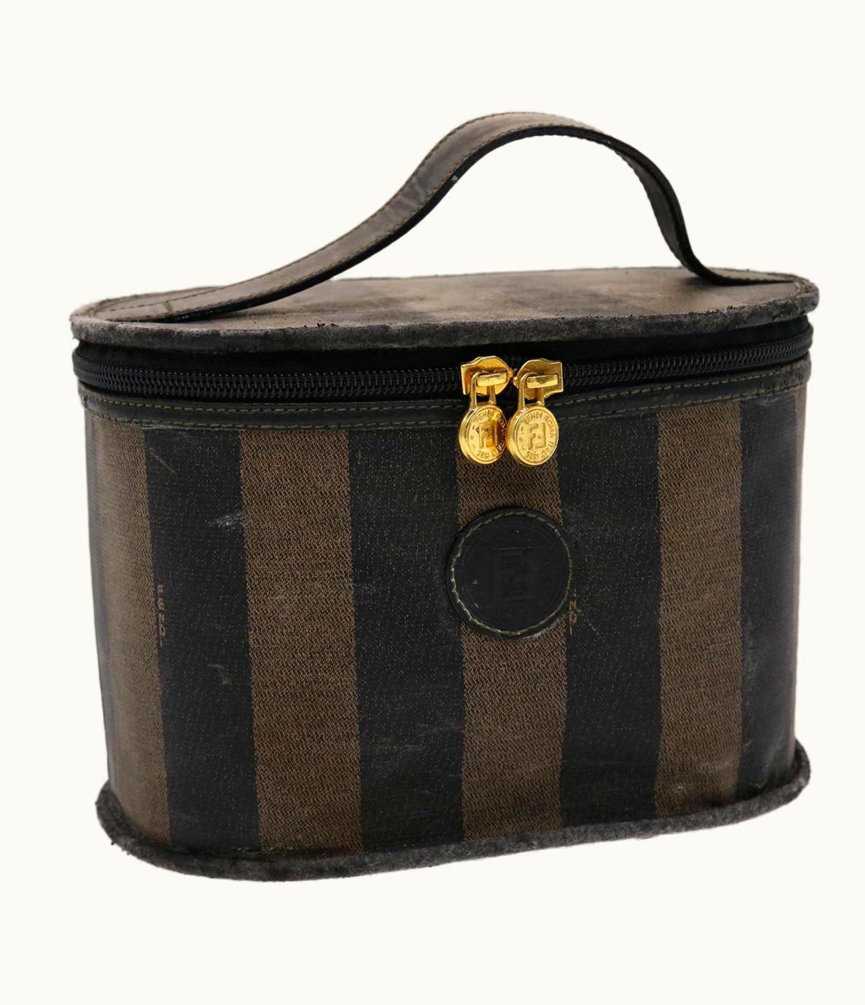 Fendi Fendi Pecan Canvas Vanity Cosmetic Pouch Black Brown