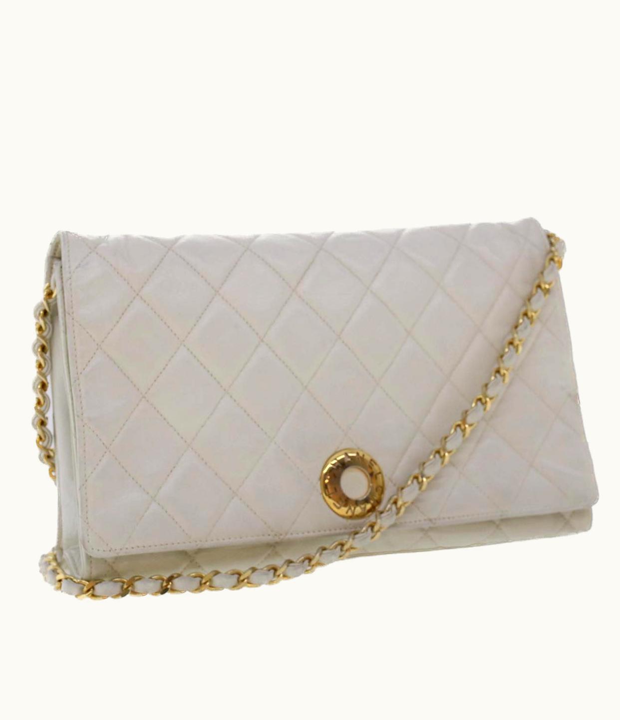 Chanel Chanel Matelasse Circle Chain Shoulder Bag Lamb Skin White CC