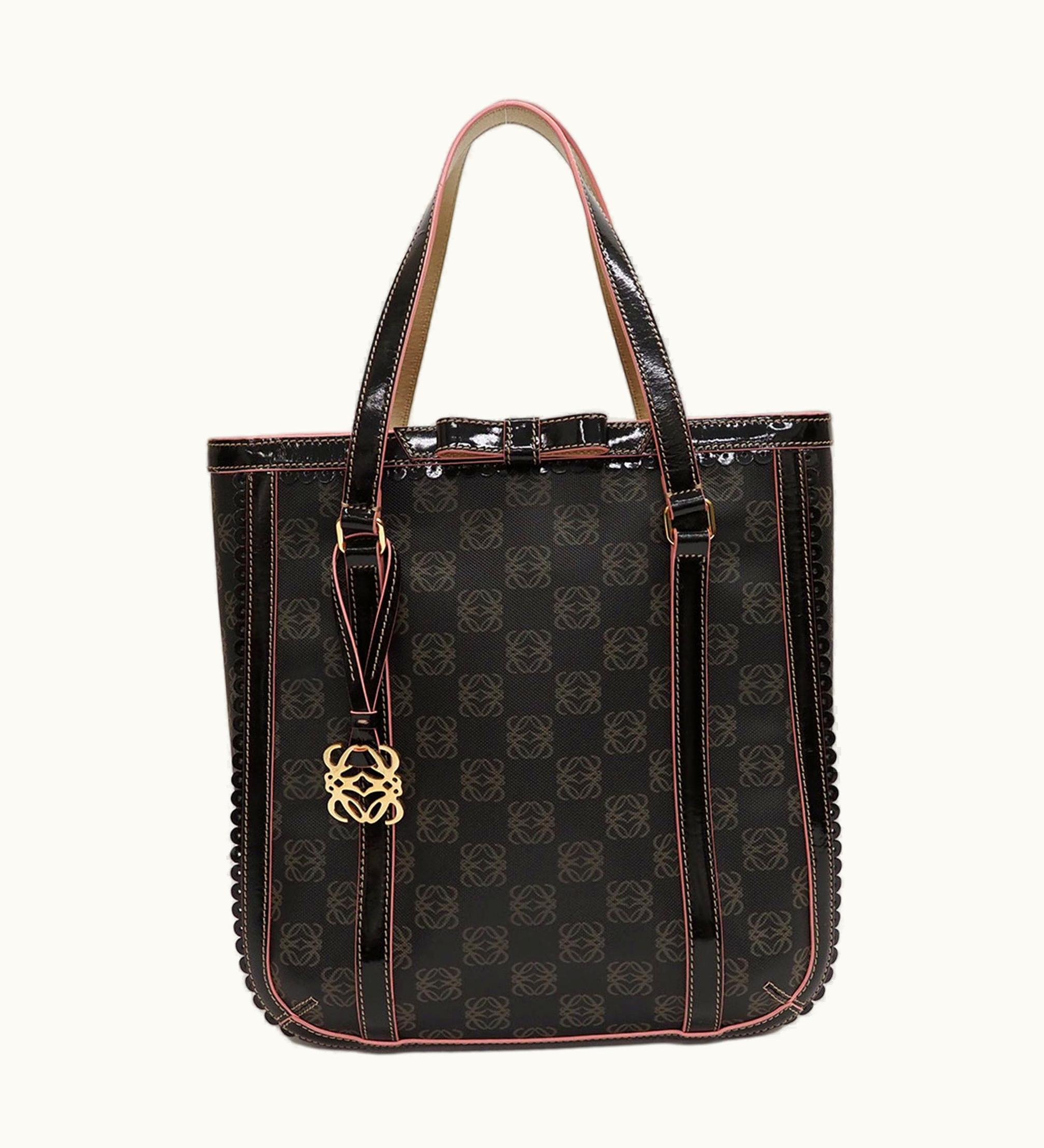 Loewe Loewe Anagram Pvc Tote Bag Ribbon Brown X Pink Pvcx Enamel Women's