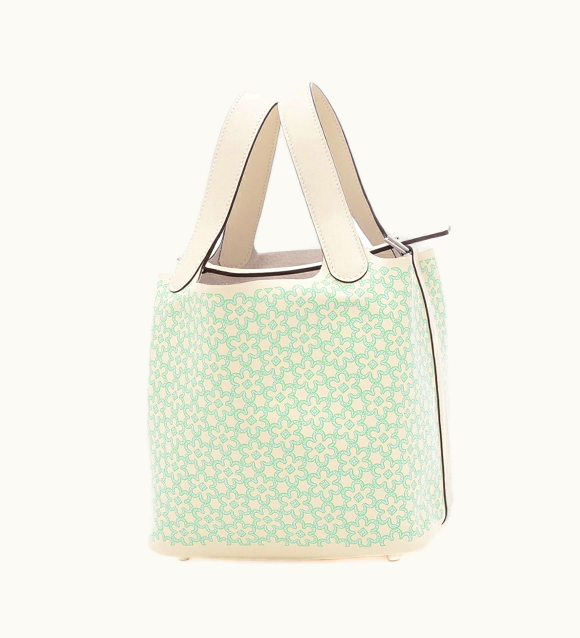 Hermès Hermès Picotin Lock PM 18 Handbag Lucky Daisy Swift Nata/Vert U Stamp - Green Luxury Swift Leather Handbag