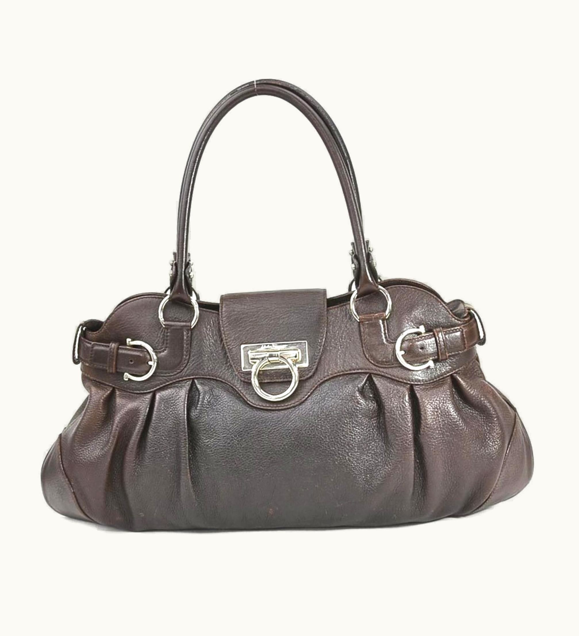 Salvatore Ferragamo Salvatore Ferragamo Shoulder Bag Gancini Leather Dark Brown Silver Women's E55993F