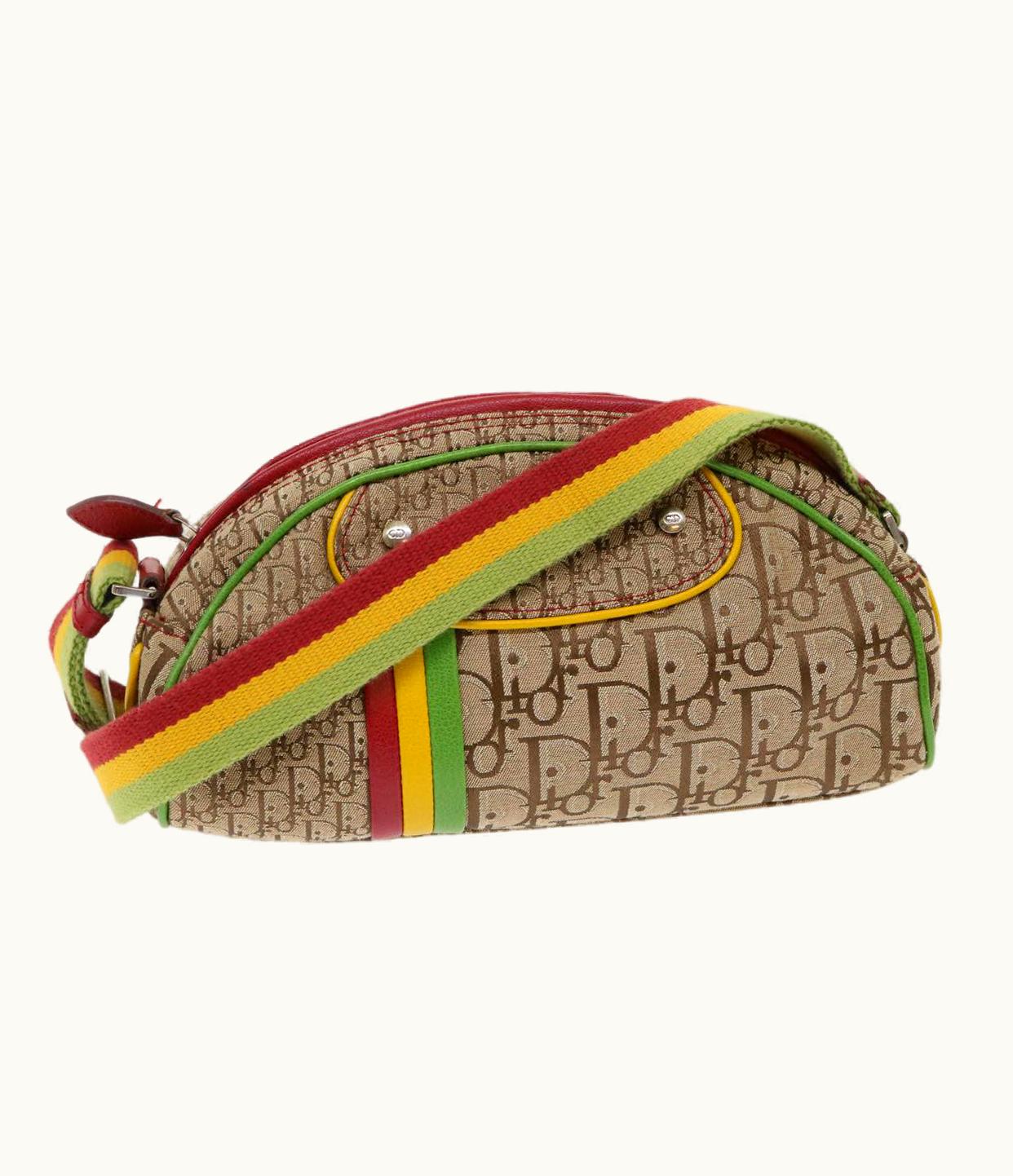 Dior Dior Christian Dior Trotter Canvas Shoulder Bag Rasta Color Beige