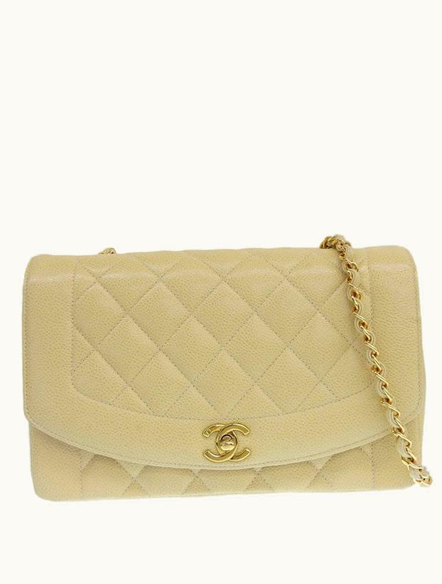 Chanel Chanel Around 1992 Made Diana Flap Chain Bag 25Cm Beige