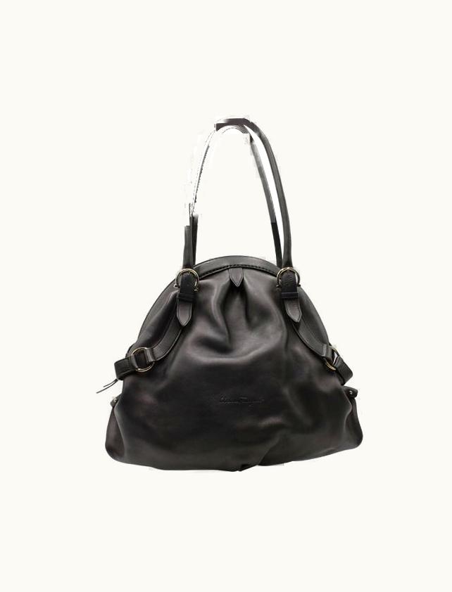 Salvatore Ferragamo Salvatore Ferragamo Black Leather Tote With Silver Hardware