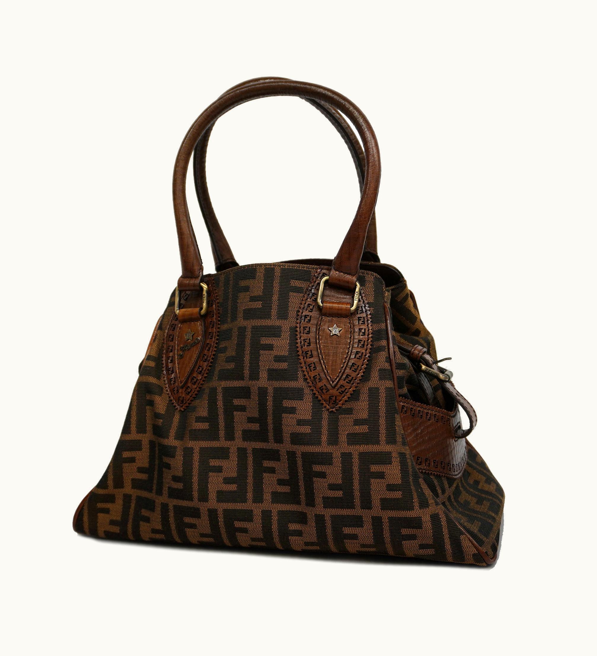 Fendi Fendi Zucca Zucca Etonico Women's Nylon Canvas, Leather Handbag Brown