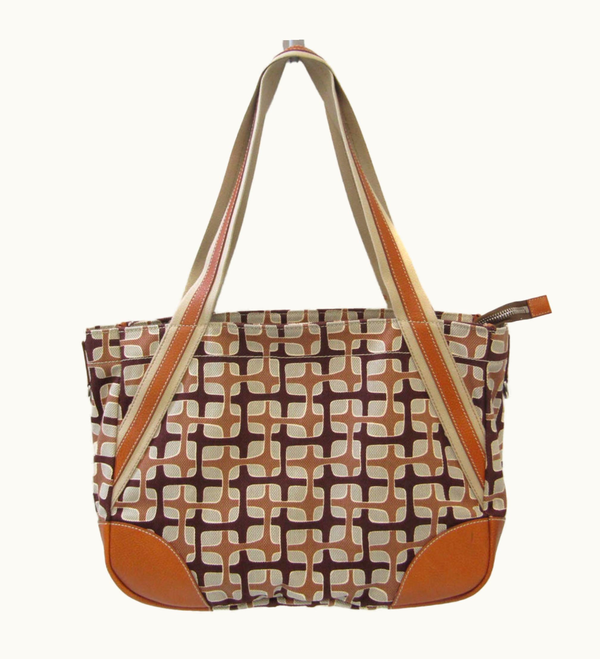 Prada Prada Men's Canvas, Leather Shoulder Bag, Tote Bag Light Brown