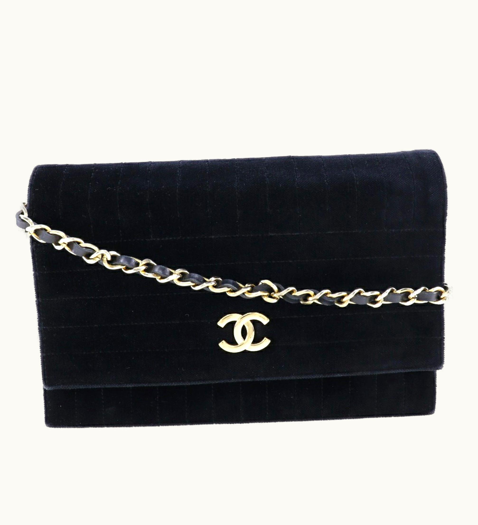 Chanel Chanel Chain Shoulder Bag Mademoiselle Coco Mark Velor Black/Gold Hardware Women's