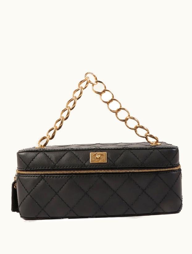Chanel Chanel Around 2001 Made Wild Stitch Turn-Lock Vanity Chain Top Handle Bag Black