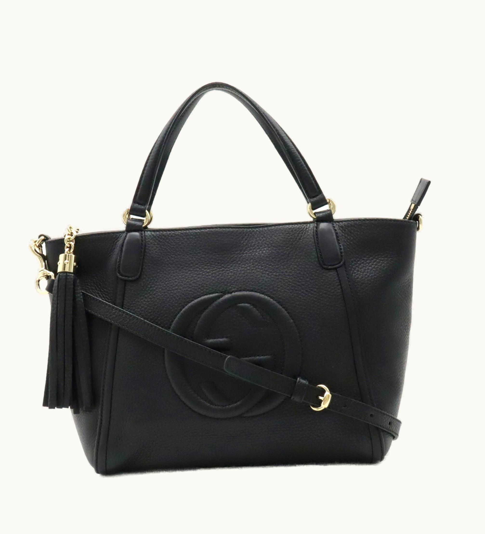Gucci Gucci Soho Interlocking G Tote Bag Shoulder Tassel Leather Black 369176