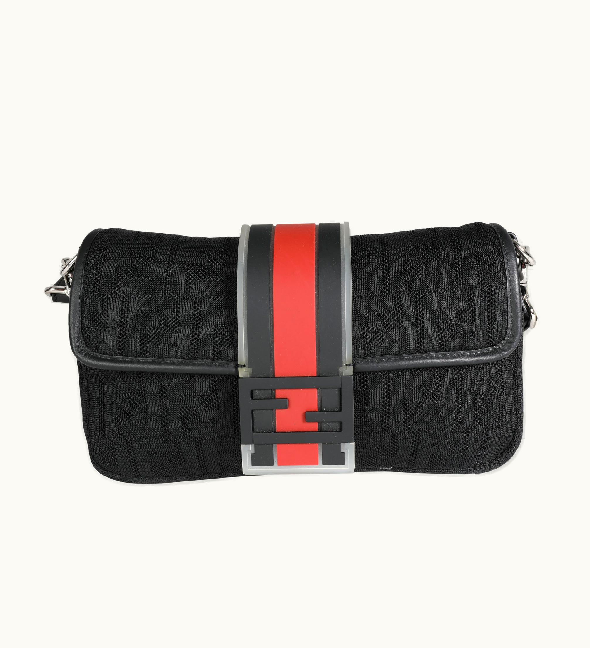 Fendi Fendi Black Neoprene & Leather Baguette Messenger Bag