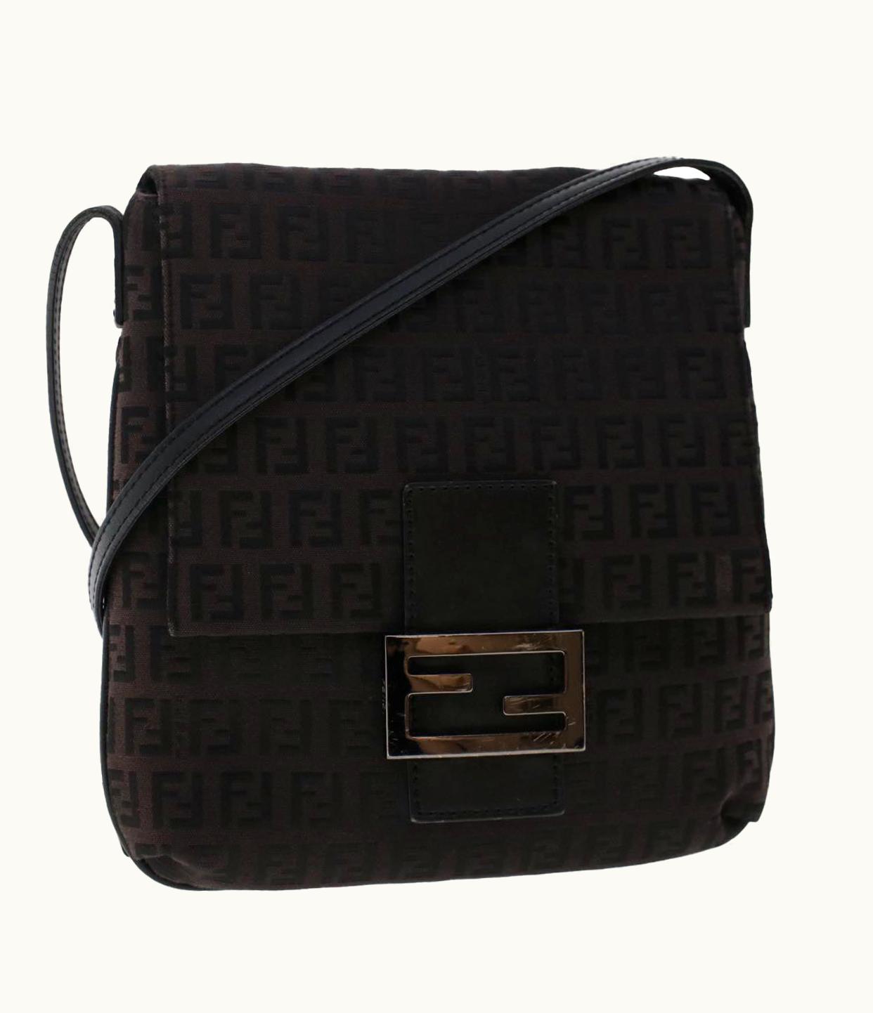 Fendi Fendi Zucchino Canvas Shoulder Bag Dark Brown