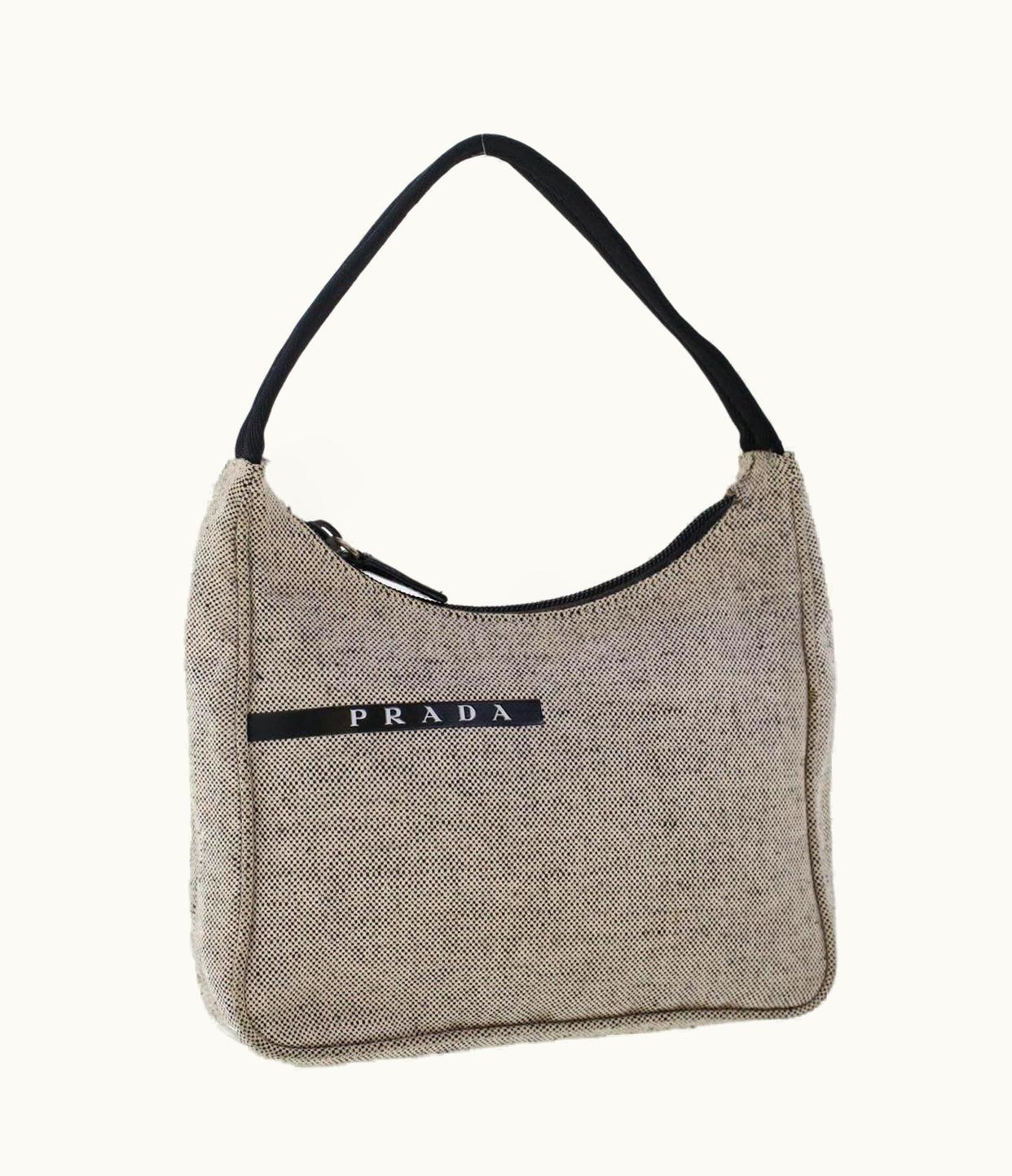 Prada Prada Sports Hand Bag Canvas Beige Black