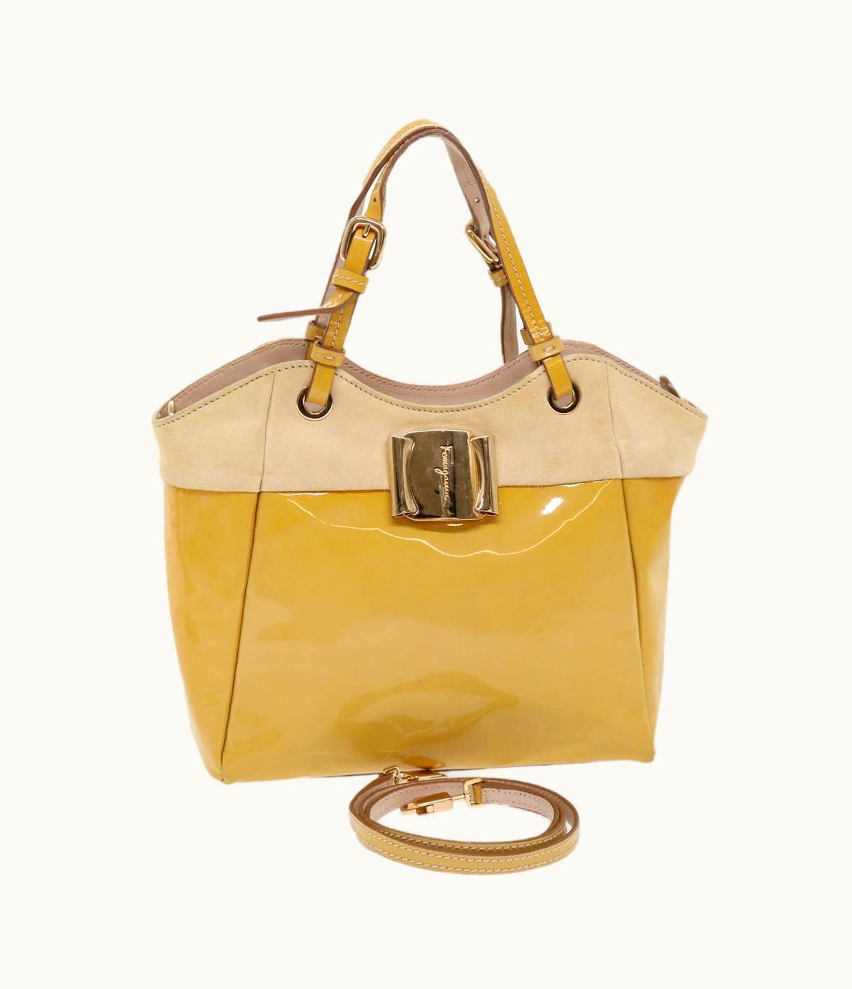 Salvatore Ferragamo Salvatore Ferragamo Hand Bag Enamel 2Way Beige