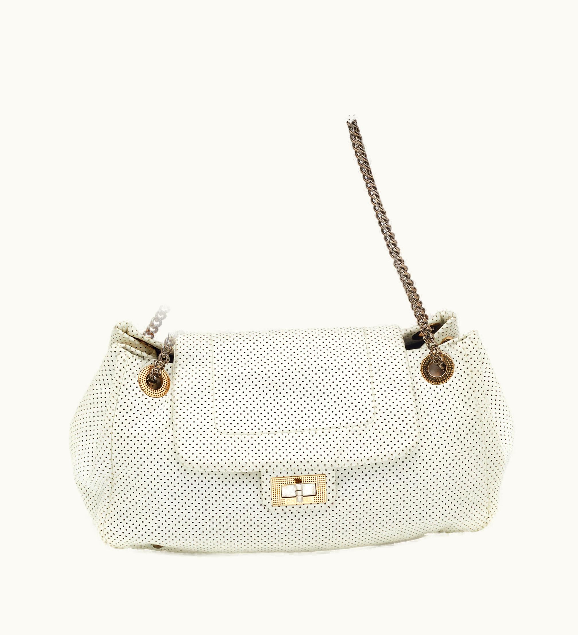 Chanel Chanel White Perforated Leather Accordion Flap Bag