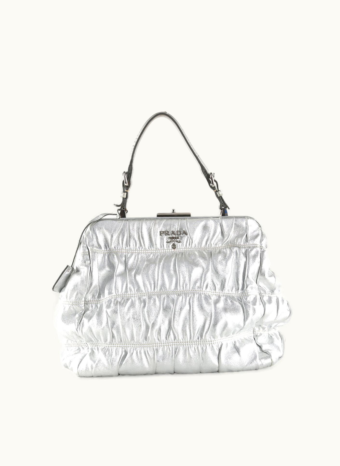 Prada Prada Silver Leather Dressy Gaufre Frame Handle Bag