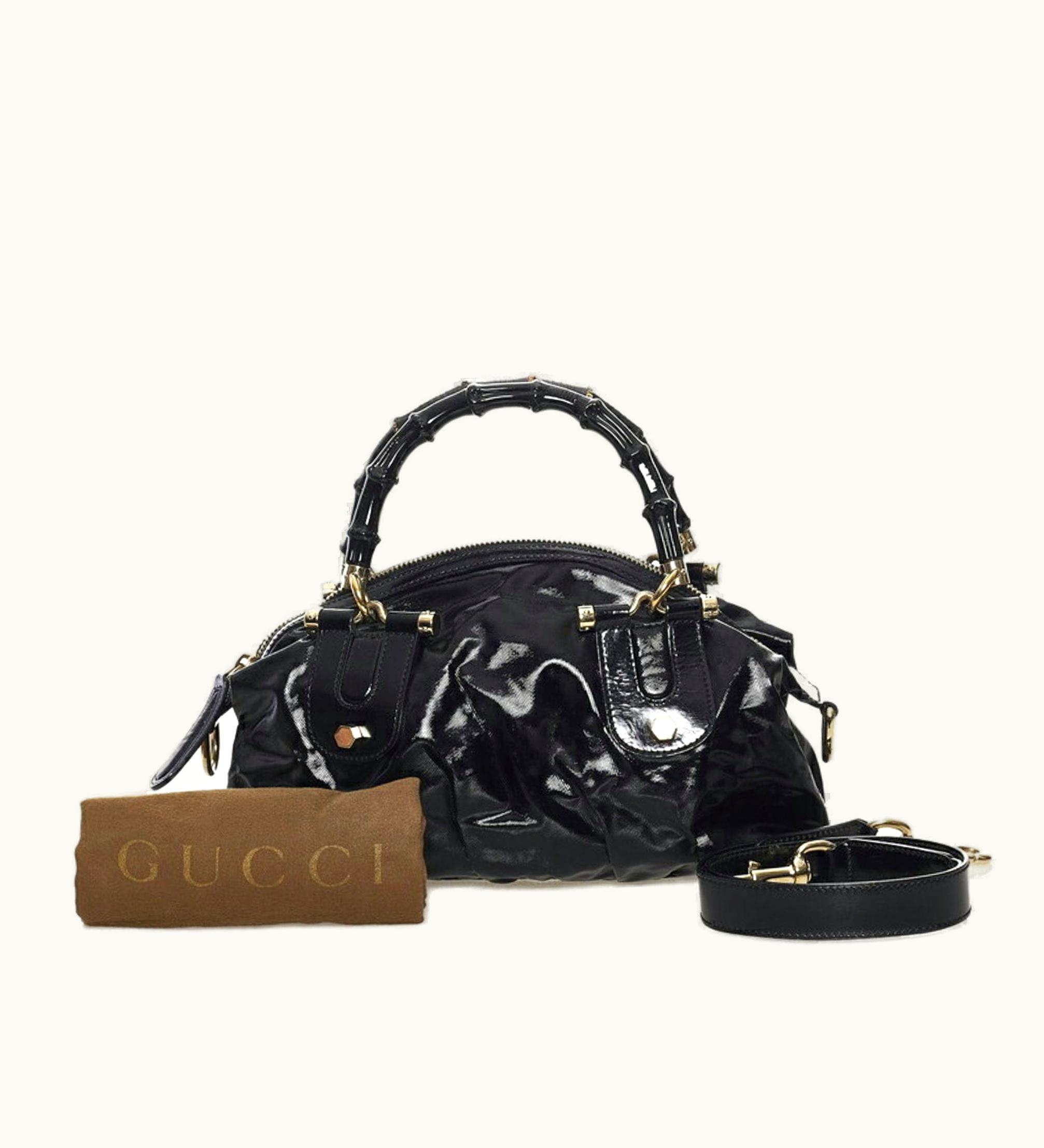 Gucci Gucci Bamboo Handbag Shoulder Bag 2Way 189869 Black Pvc Leather Ladies