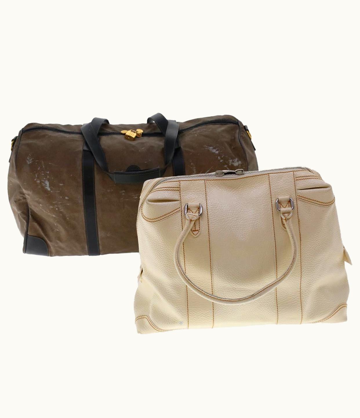 Fendi Fendi Hand Bag Boston Bag Leather 2Set Brown White