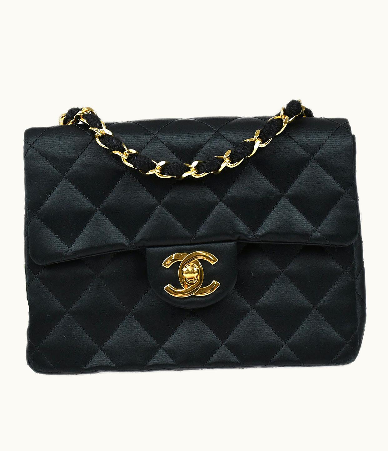 Chanel Chanel 1986-1988 Classic Flap Mini Square 17 Black Satin 97488