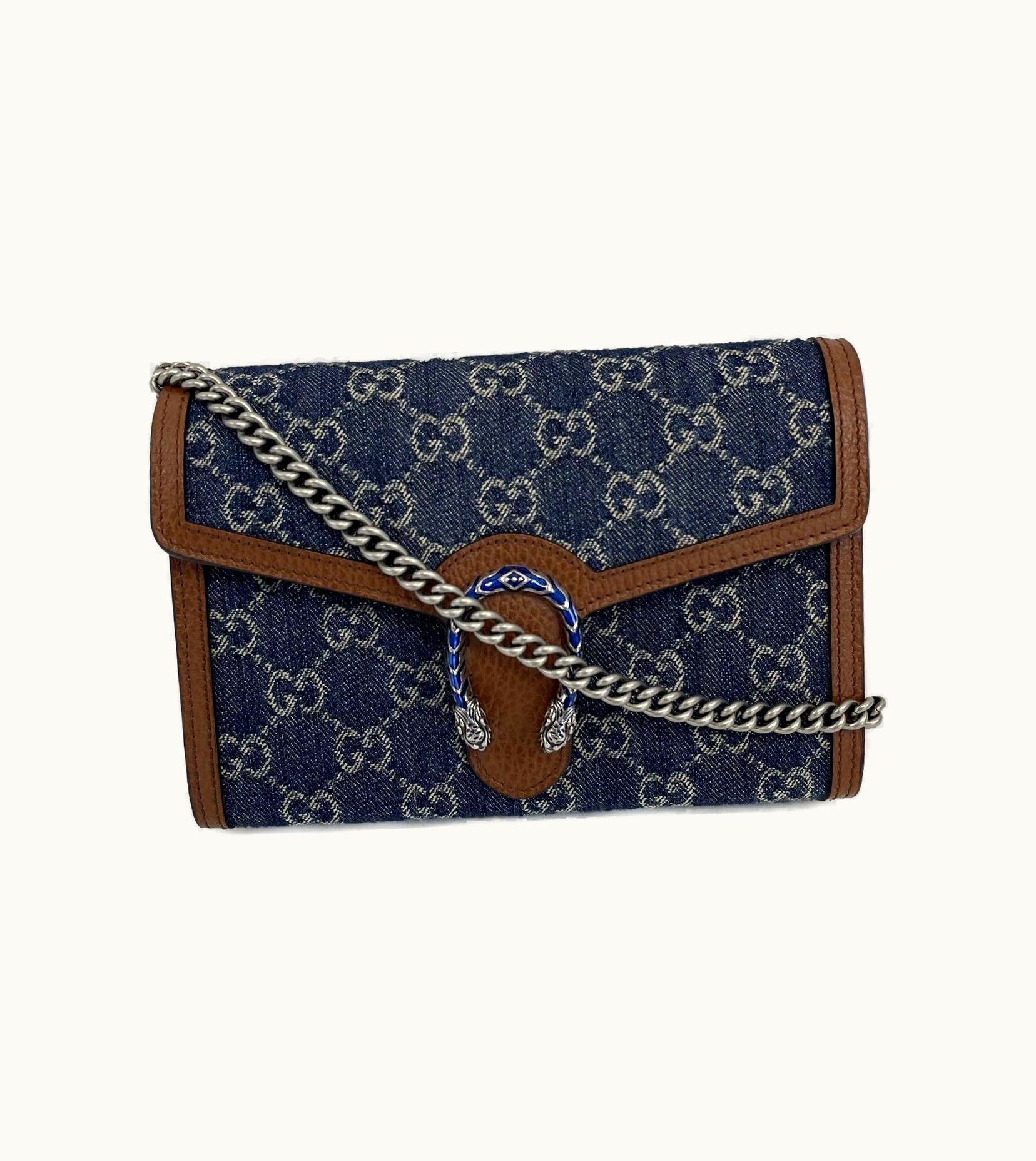 Gucci Gucci - Dionysus GG Denim Shoulder Bag Collection - Blue Brown W/ Shoulder Chain