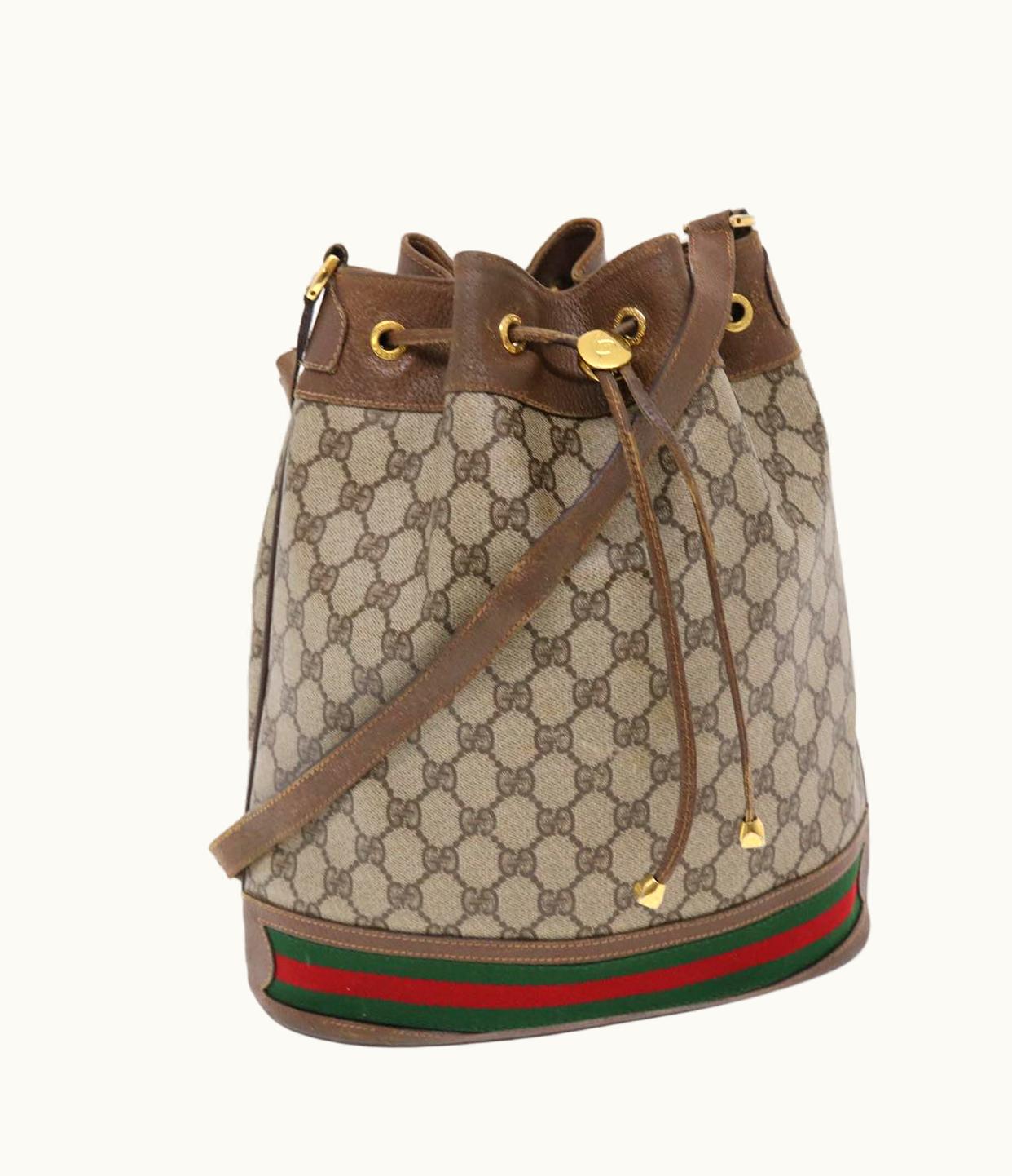 Gucci Gucci Sherry Line Shoulder Bag GG Canvas Beige Red Green