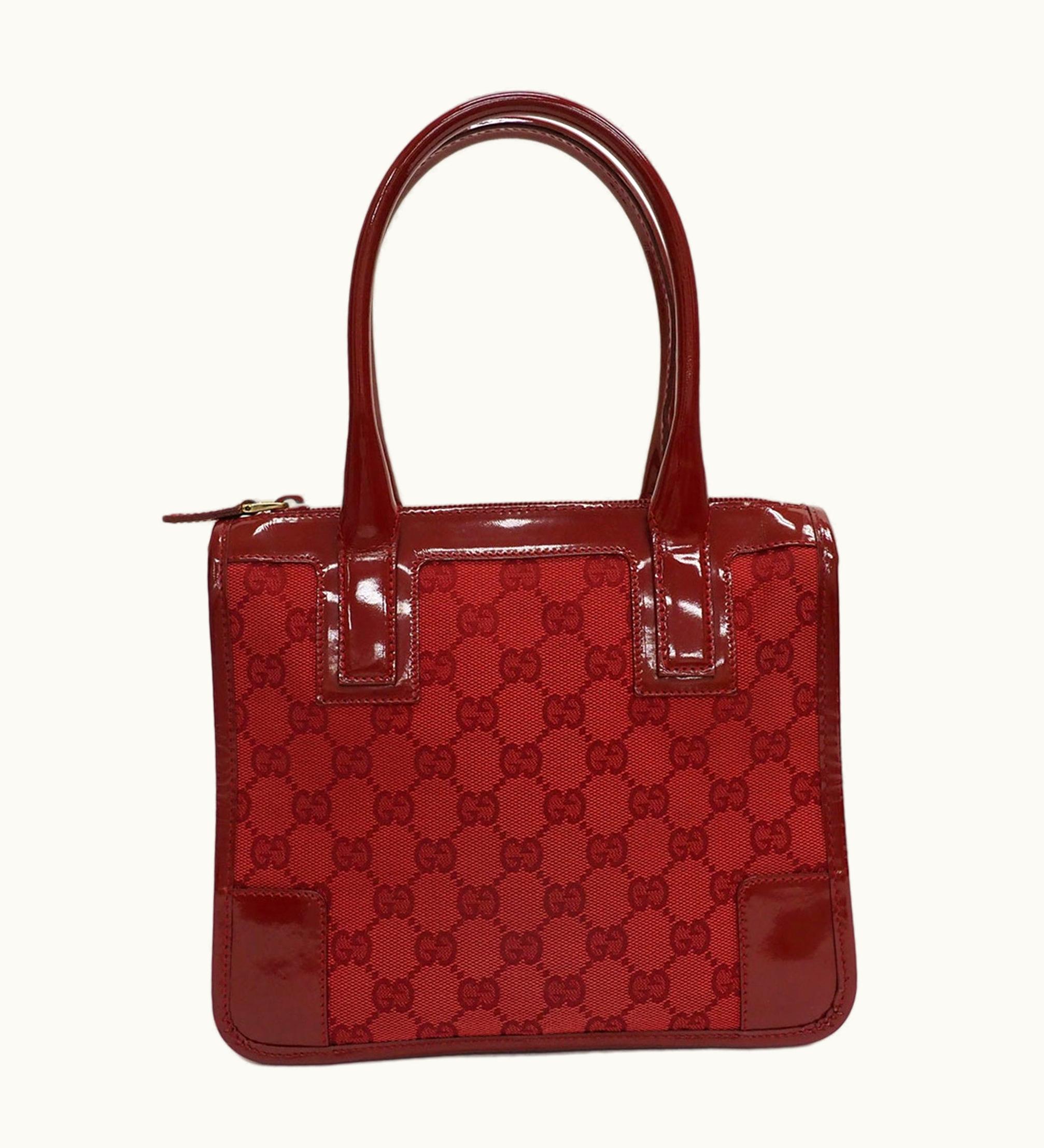 Gucci Gucci GG Canvas Handbag Patent Leather Red 000-0856 Women's