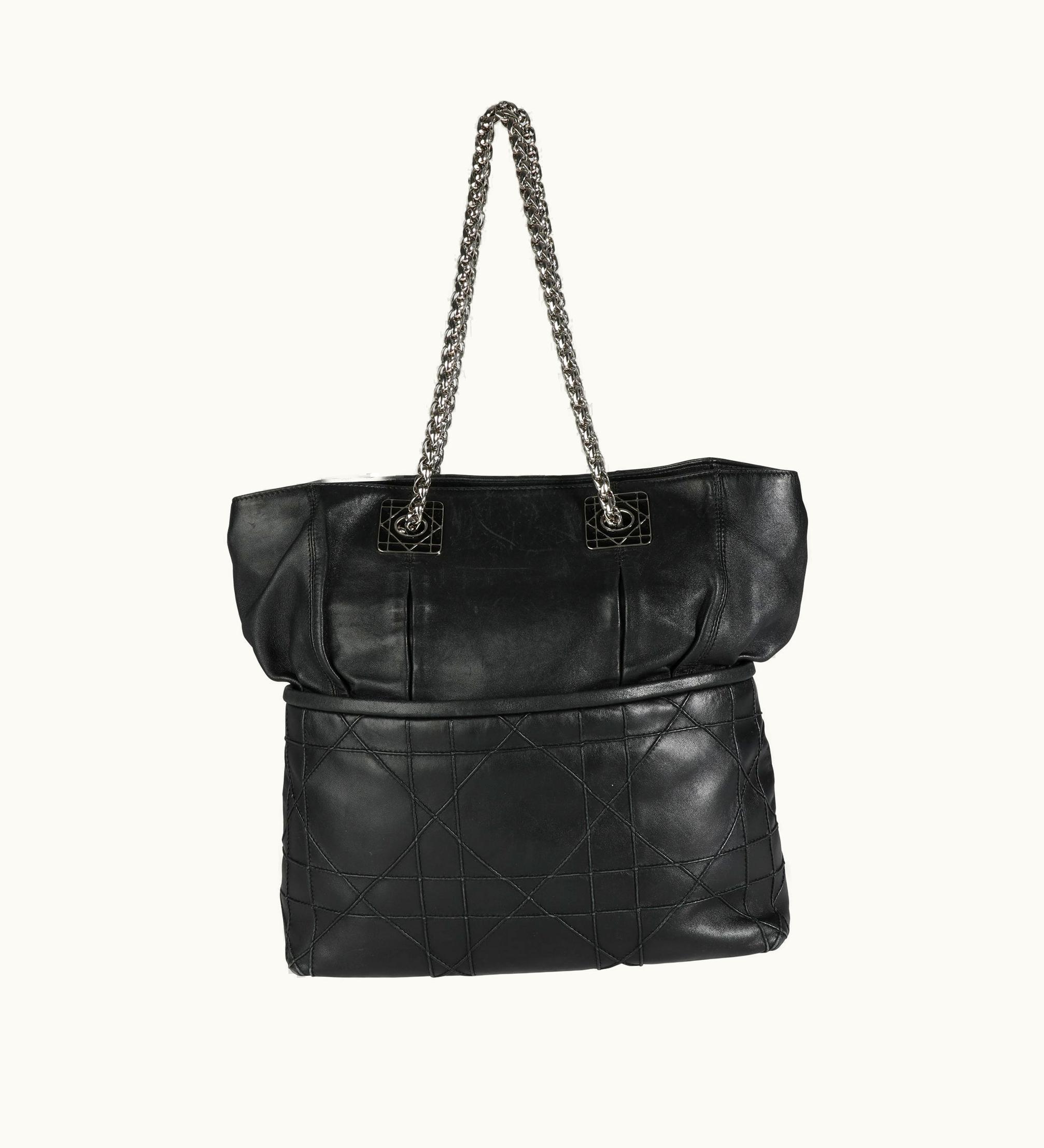 Dior Dior Christian Dior Black Cannage Lambskin Granville Chain Link XL Tote