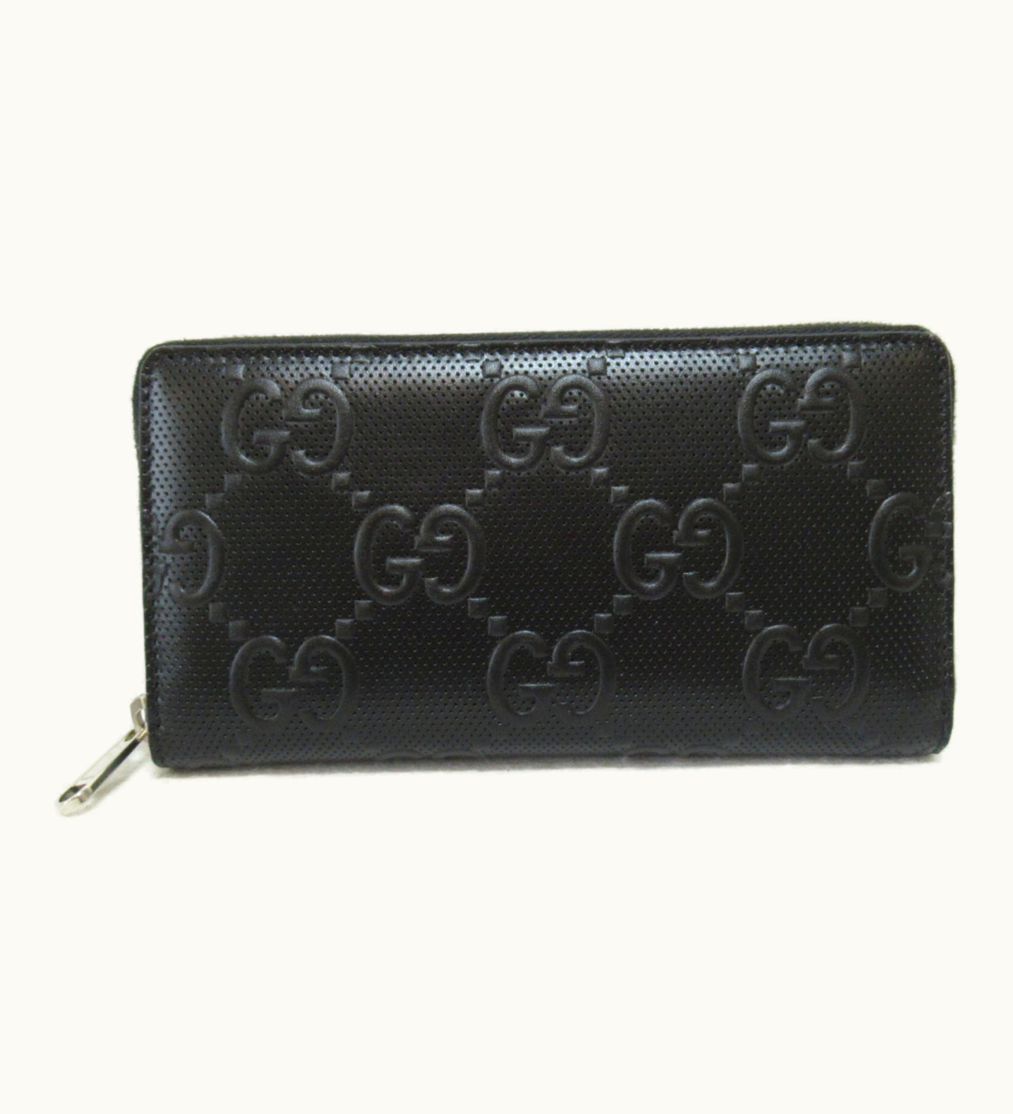 Gucci Gucci Round Long Wallet Black Leather GG Emboss 625558