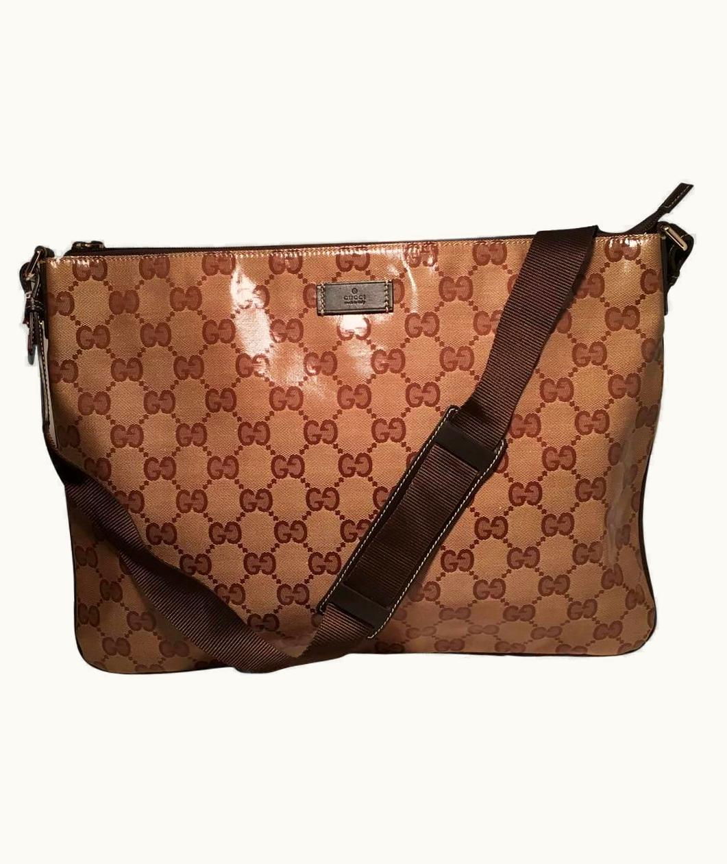 Gucci Gucci XL Coated Monogram Canvas Slim Messenger Shoulder Bag