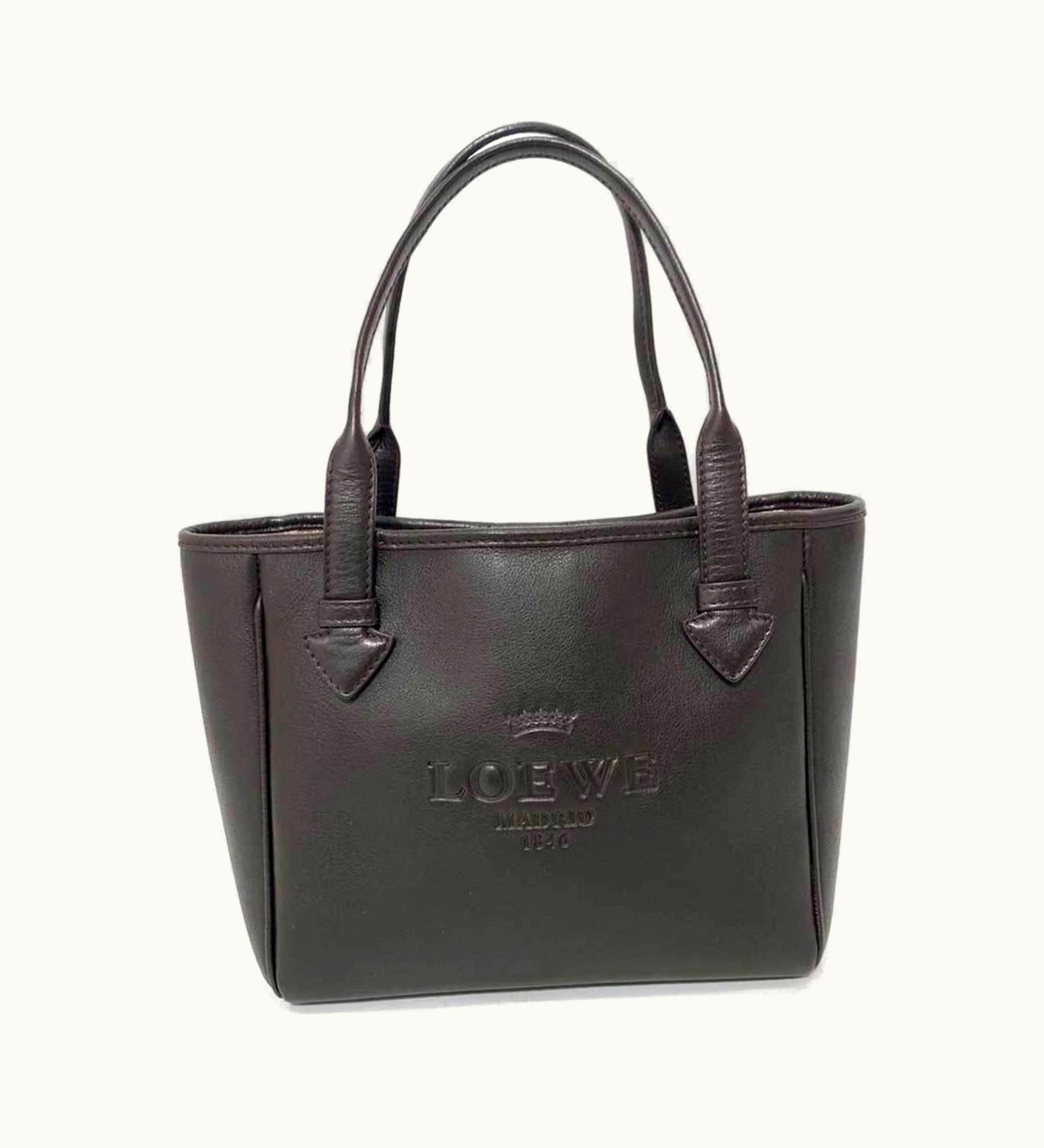 Loewe Loewe Bag Heritage Tote Brown Tea Handbag Embossed Motif Ladies Leather