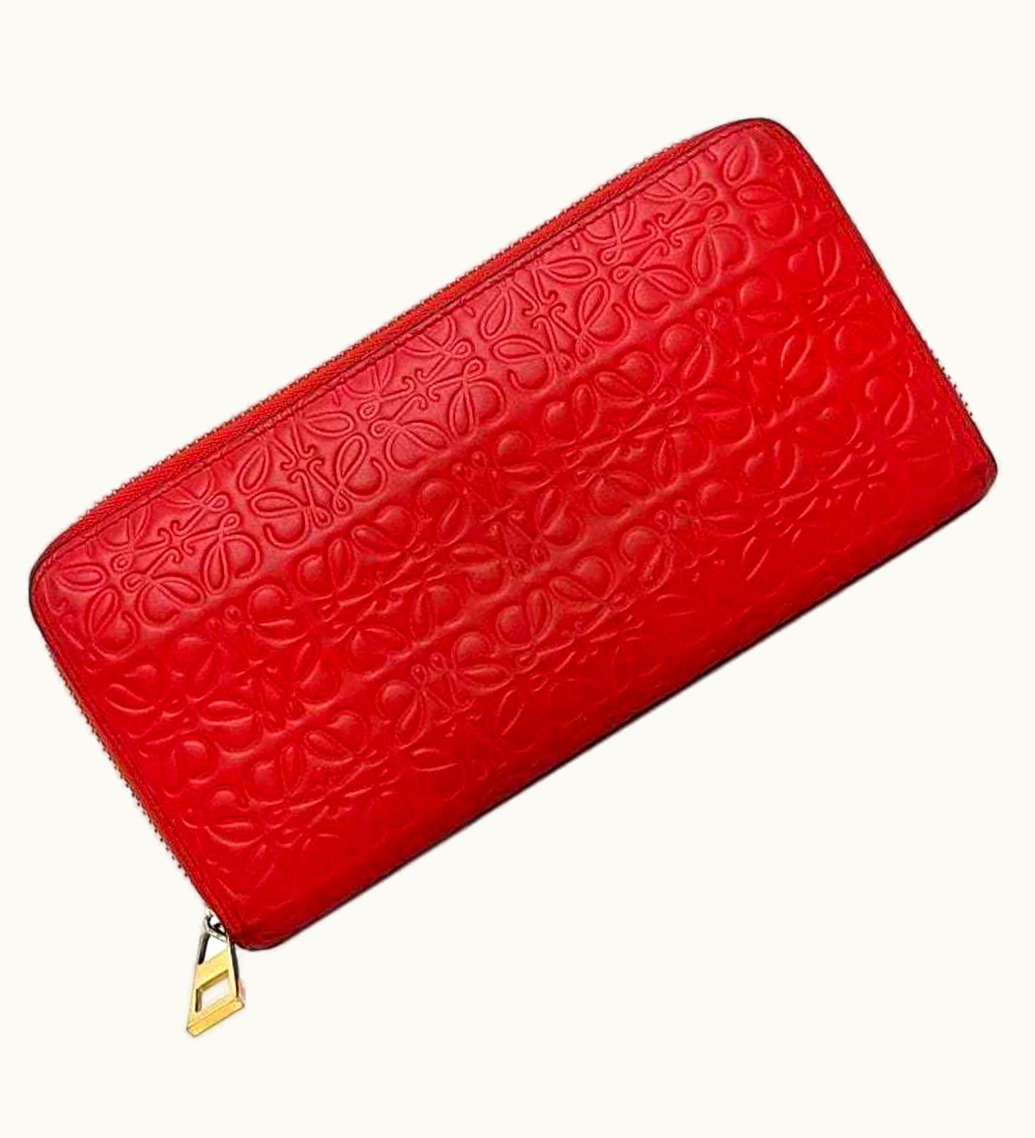 Loewe Loewe Round Long Wallet Red Gold Repeat Anagram 107N55.F13 Leather Gp