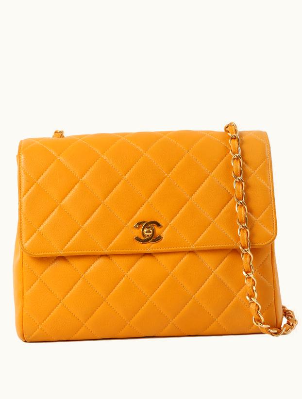 Chanel Chanel Around 1995 Made Caviar Skin Turn-Lock Chain Bag Mandarine Orange