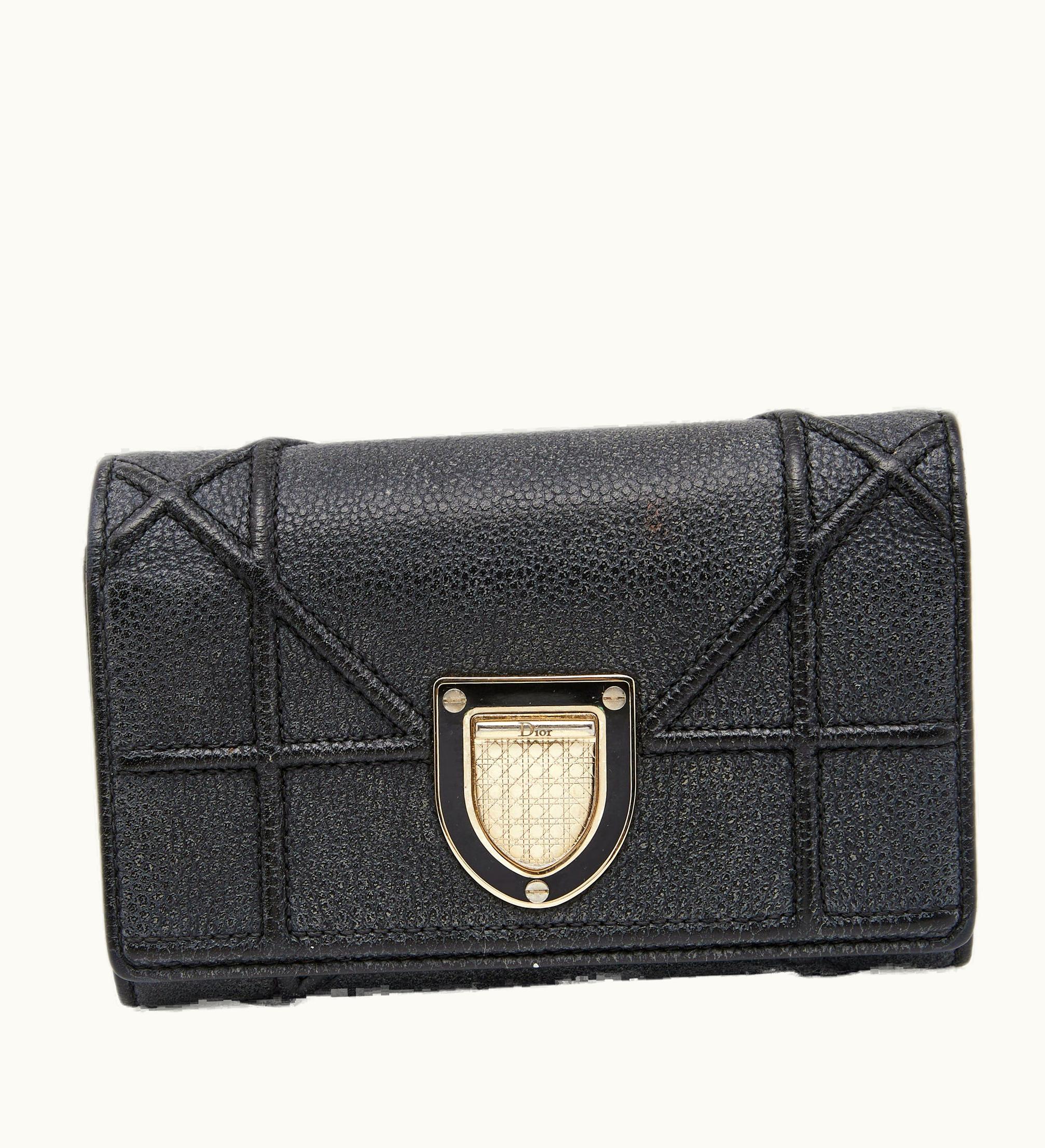 Dior Dior Black Leather Ama Trifold Wallet