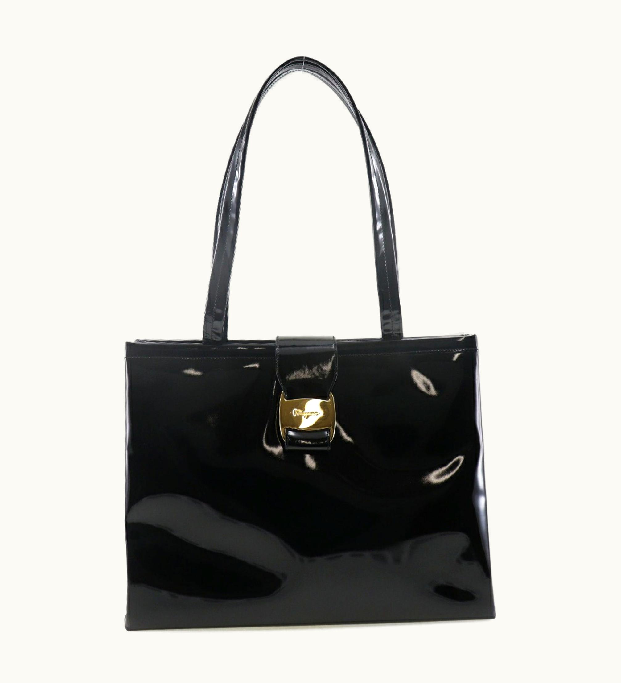 Salvatore Ferragamo Salvatore Ferragamo Vala Tote Bag 21 8254 Enamel Made In Italy Black Magnetic Type Ladies