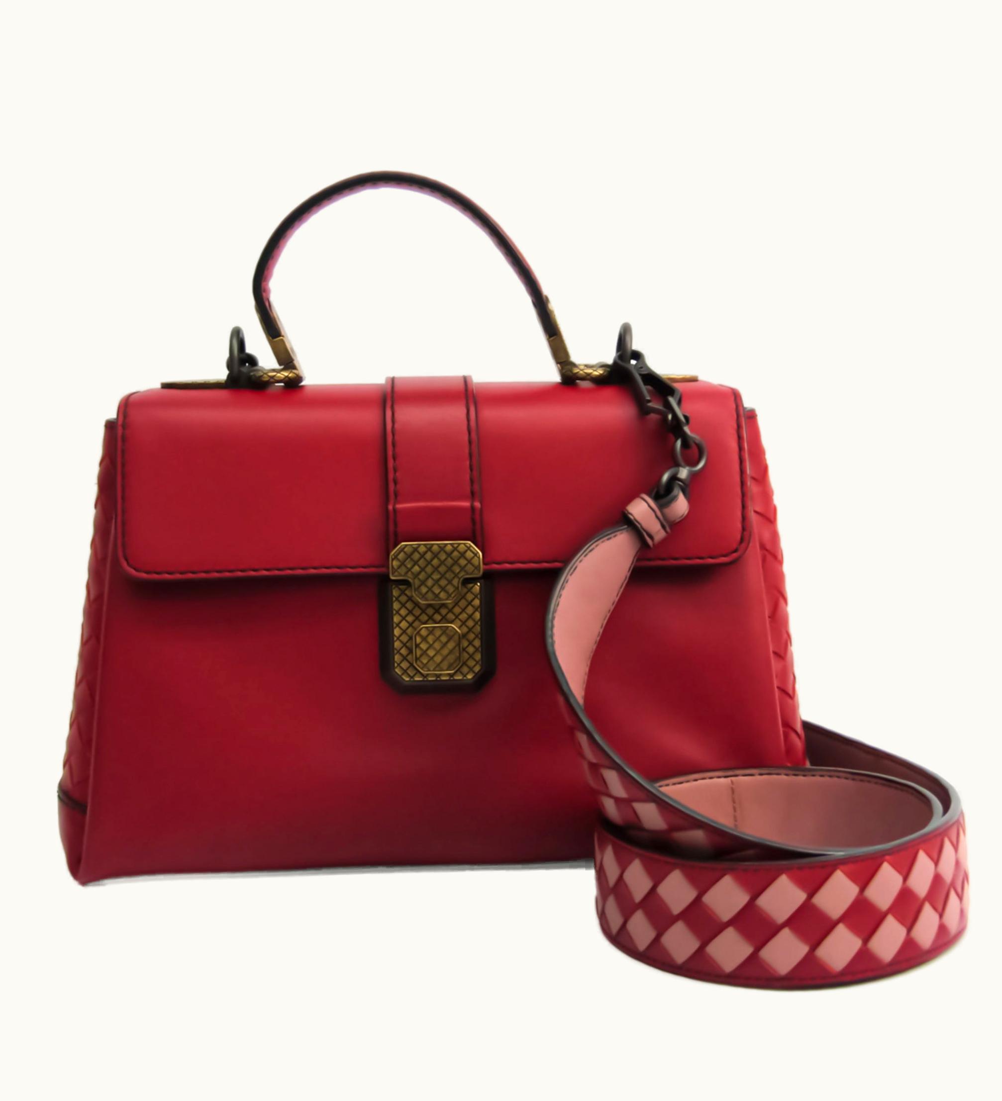 Bottega Veneta Bottega Veneta Intrecciato Women's Leather Handbag Dark Red