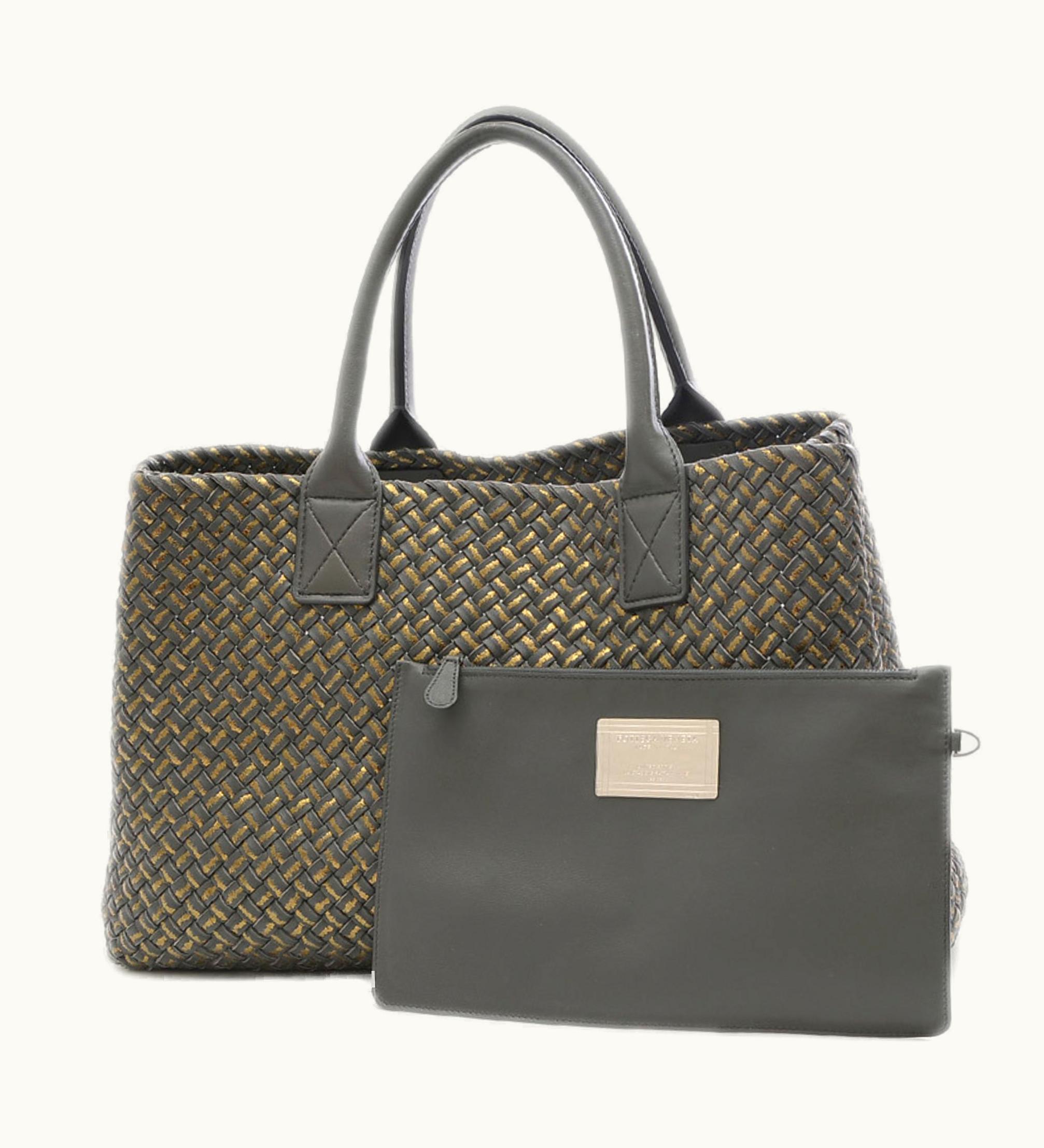 Bottega Veneta Bottega Veneta Intrecciato Cabas MM Tote Bag Leather Grey/Gold 115664 Limited Edition