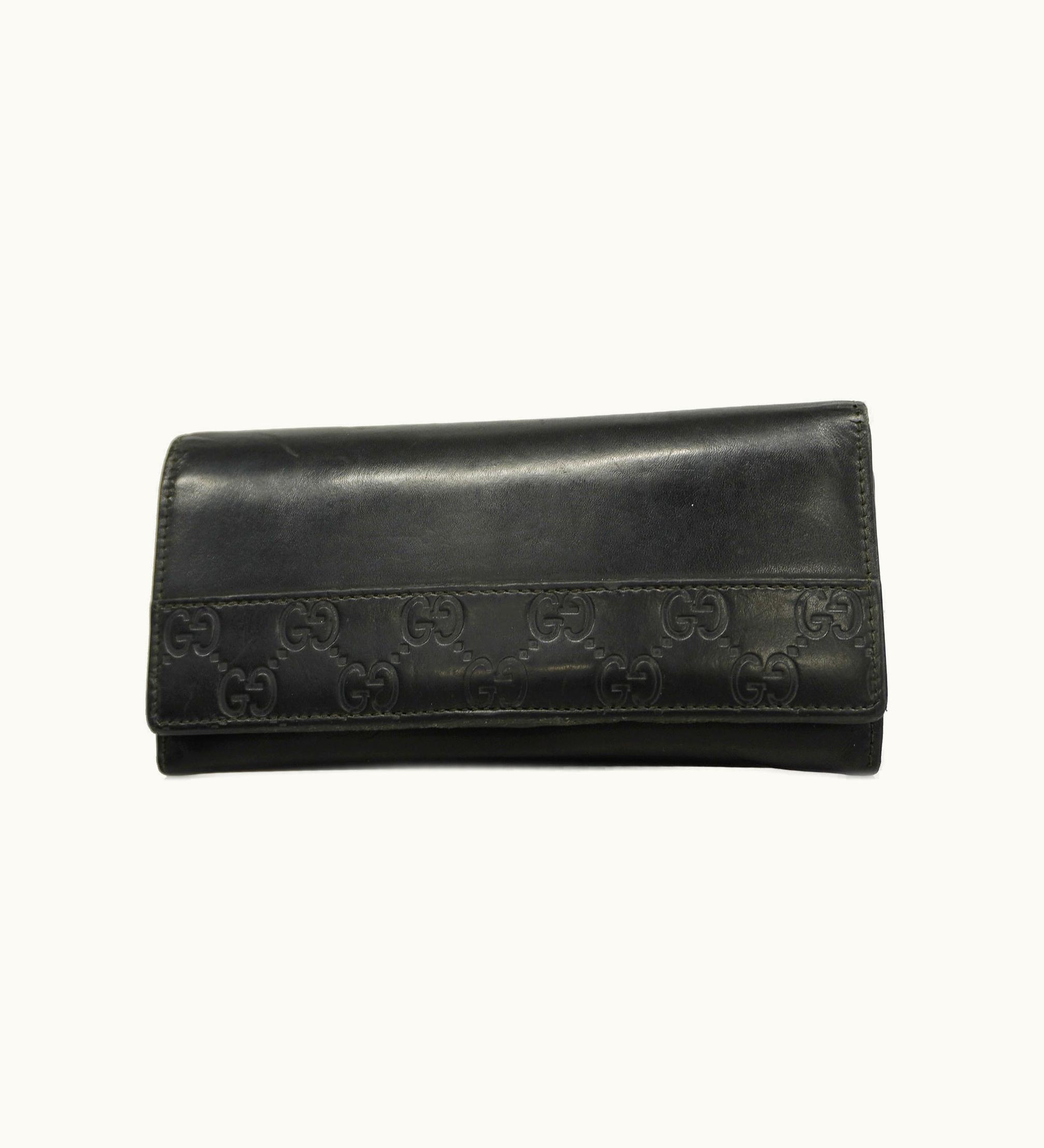 Gucci Gucci Sima Silver Metal Fittings 408837 Leather Long Wallet Black